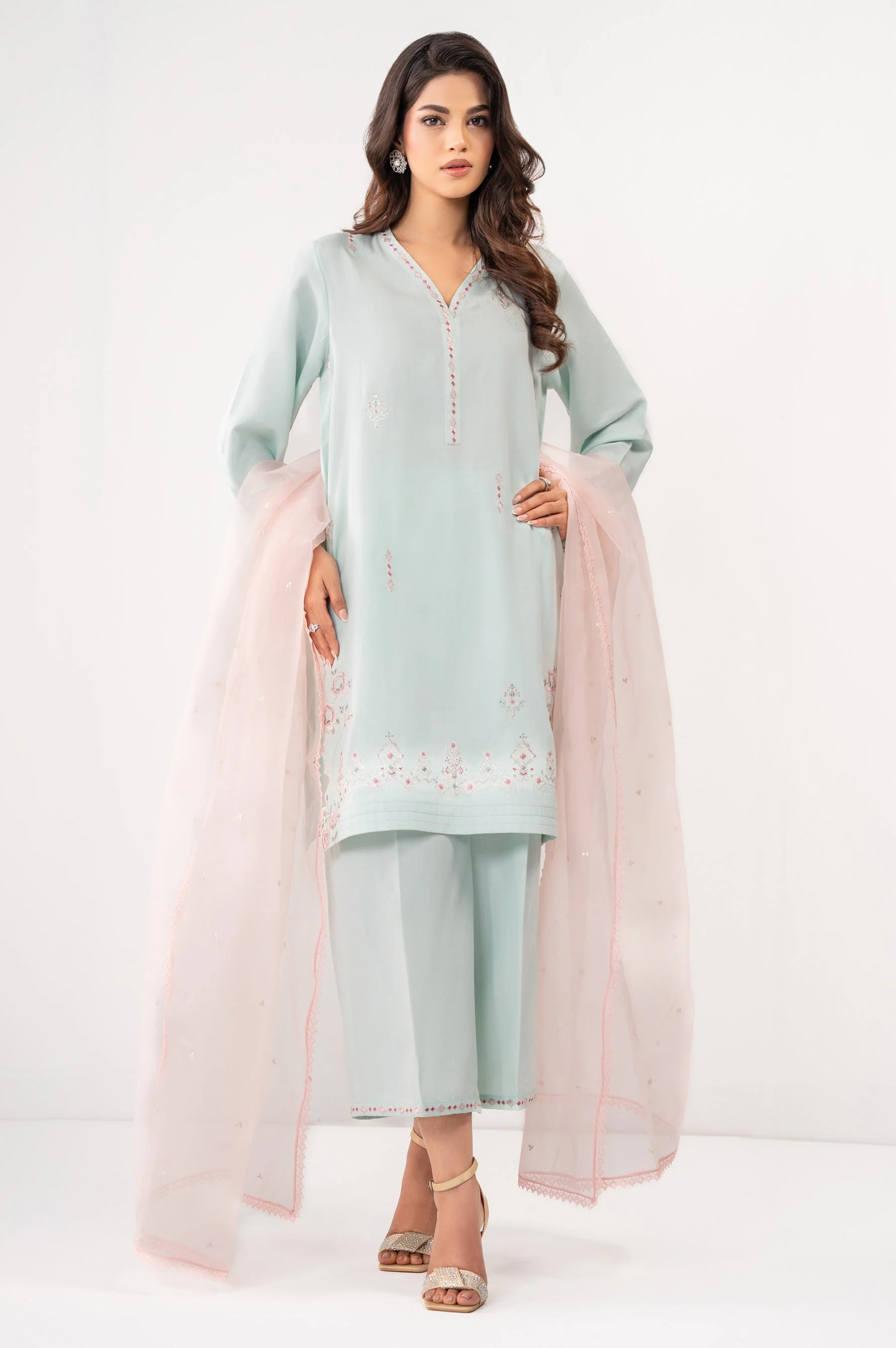 STITCHED EMBROIDERED COTTON SATIN SUIT (FACTORY E-OUTLET) - Image 5