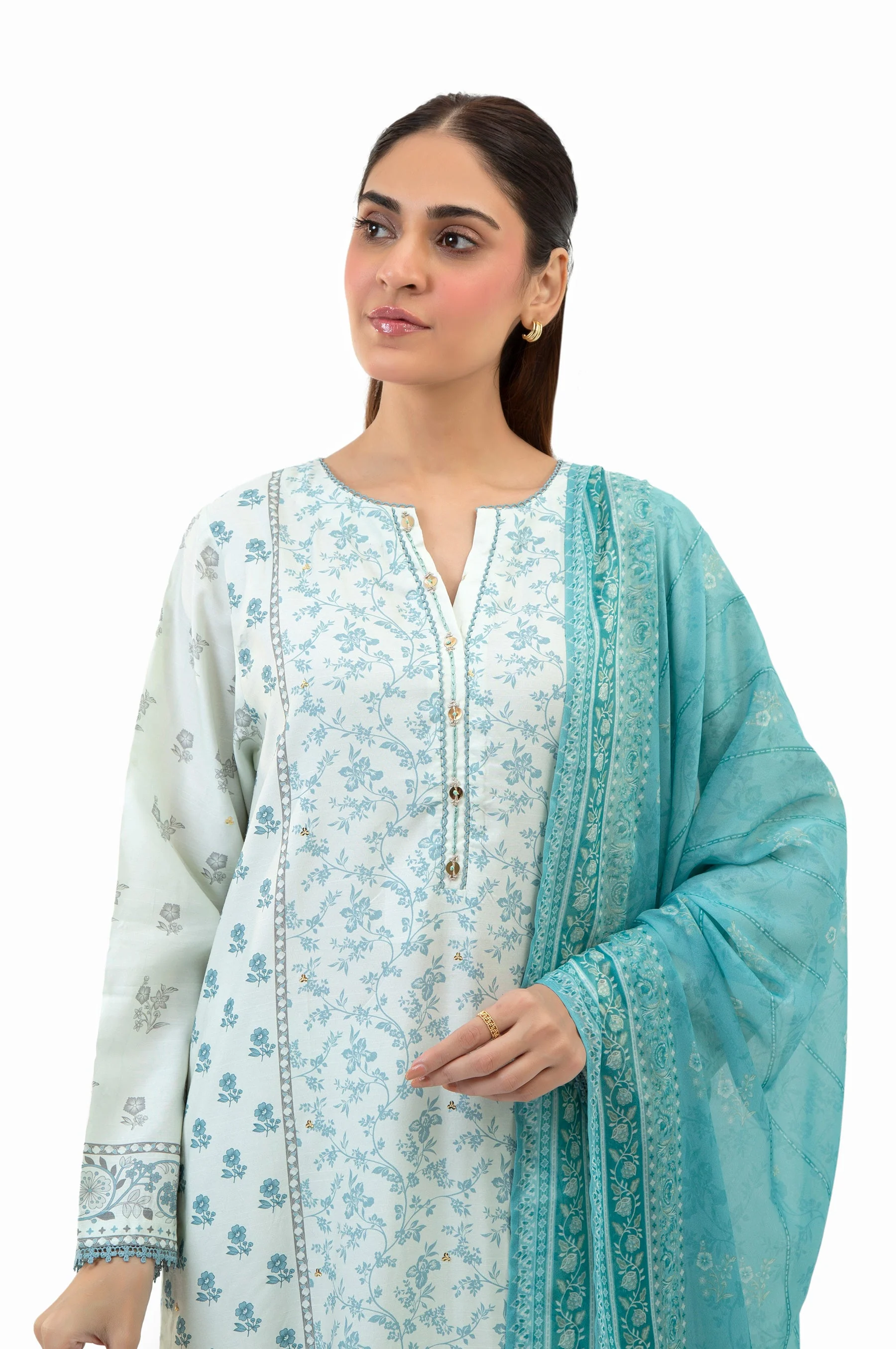 STITCHED PRINTED EMBROIDERED RAW SILK SUIT (FACTORY E-OUTLET) - Image 2