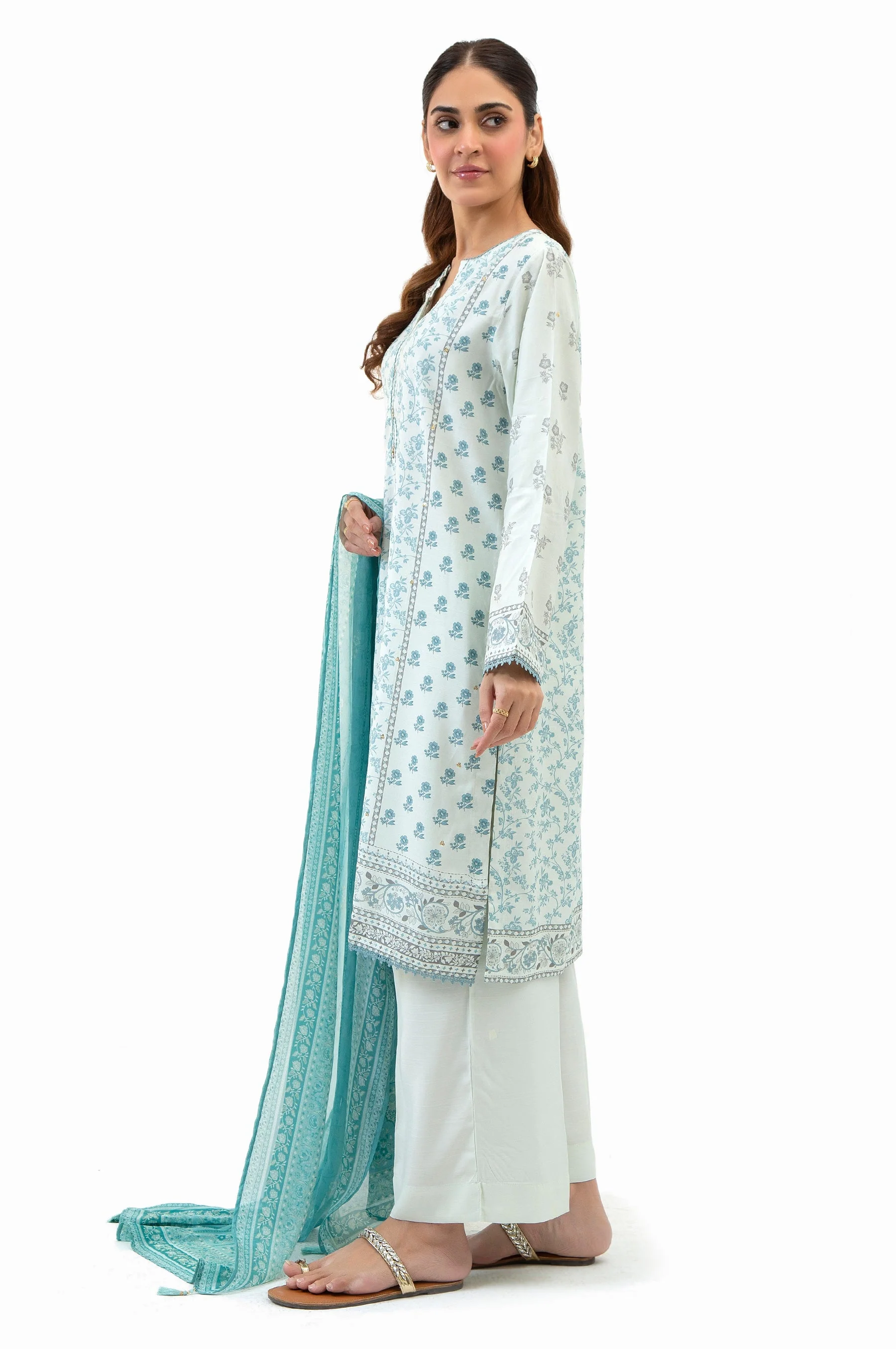 STITCHED PRINTED EMBROIDERED RAW SILK SUIT (FACTORY E-OUTLET) - Image 3