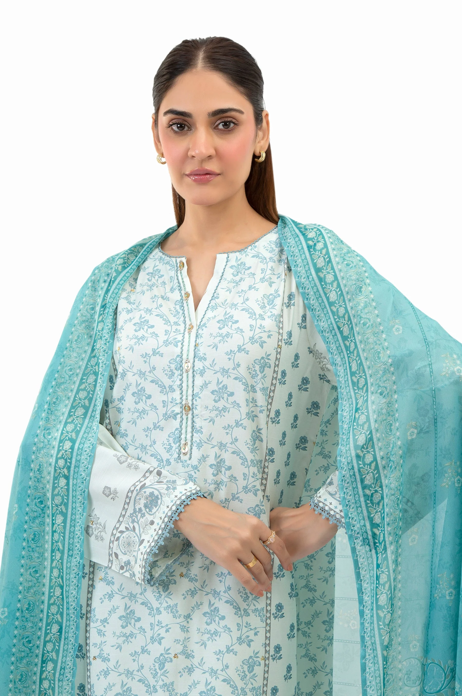 STITCHED PRINTED EMBROIDERED RAW SILK SUIT (FACTORY E-OUTLET) - Image 5