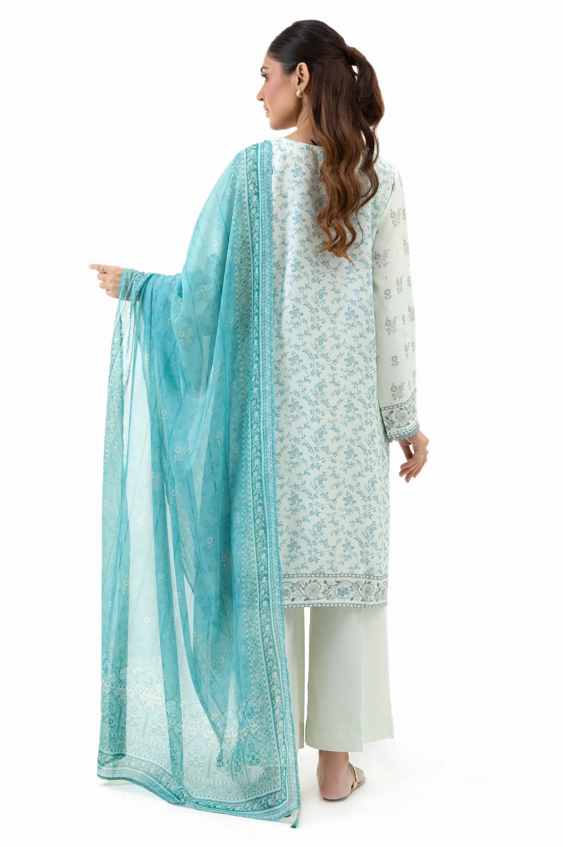 STITCHED PRINTED EMBROIDERED RAW SILK SUIT - Image 4
