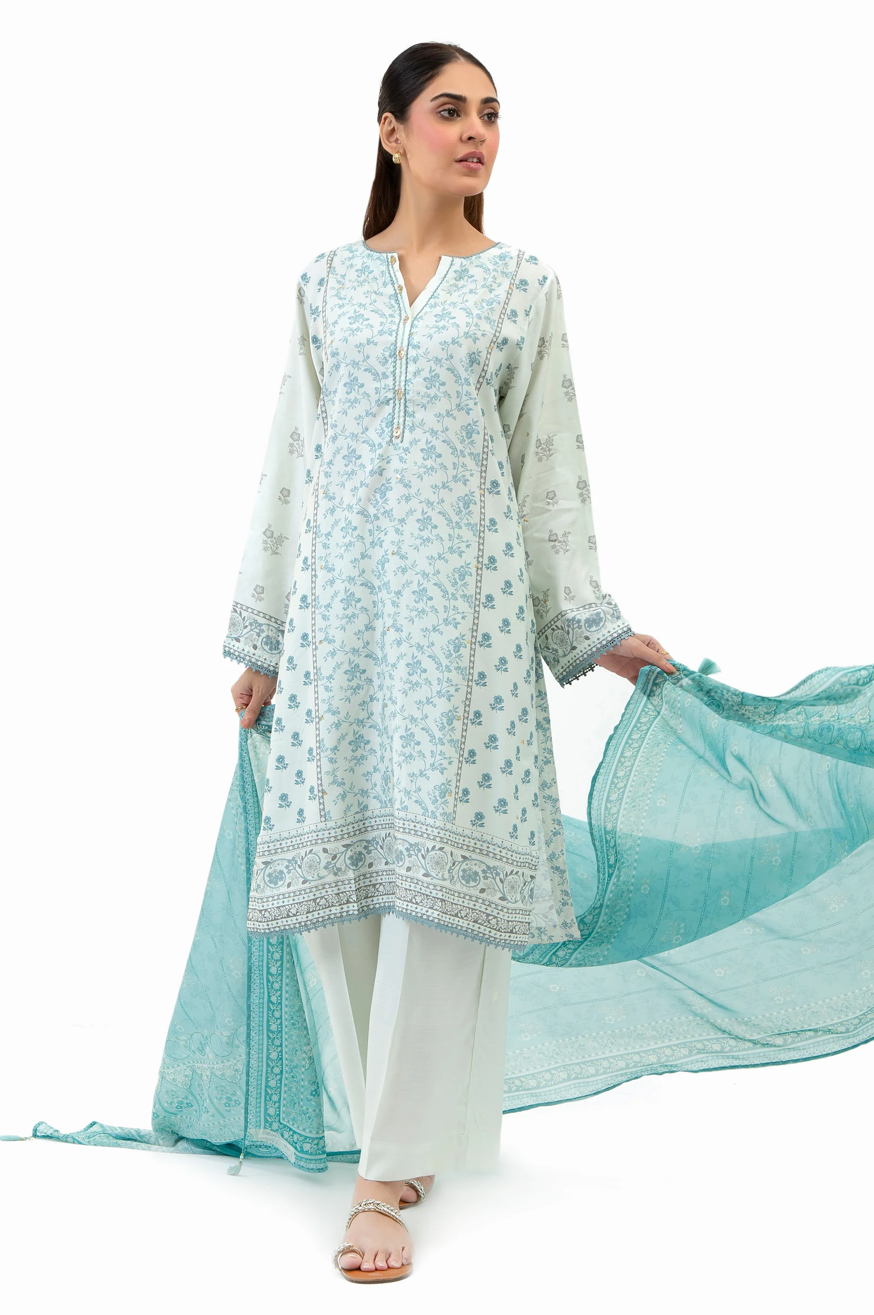 STITCHED PRINTED EMBROIDERED RAW SILK SUIT - Image 6