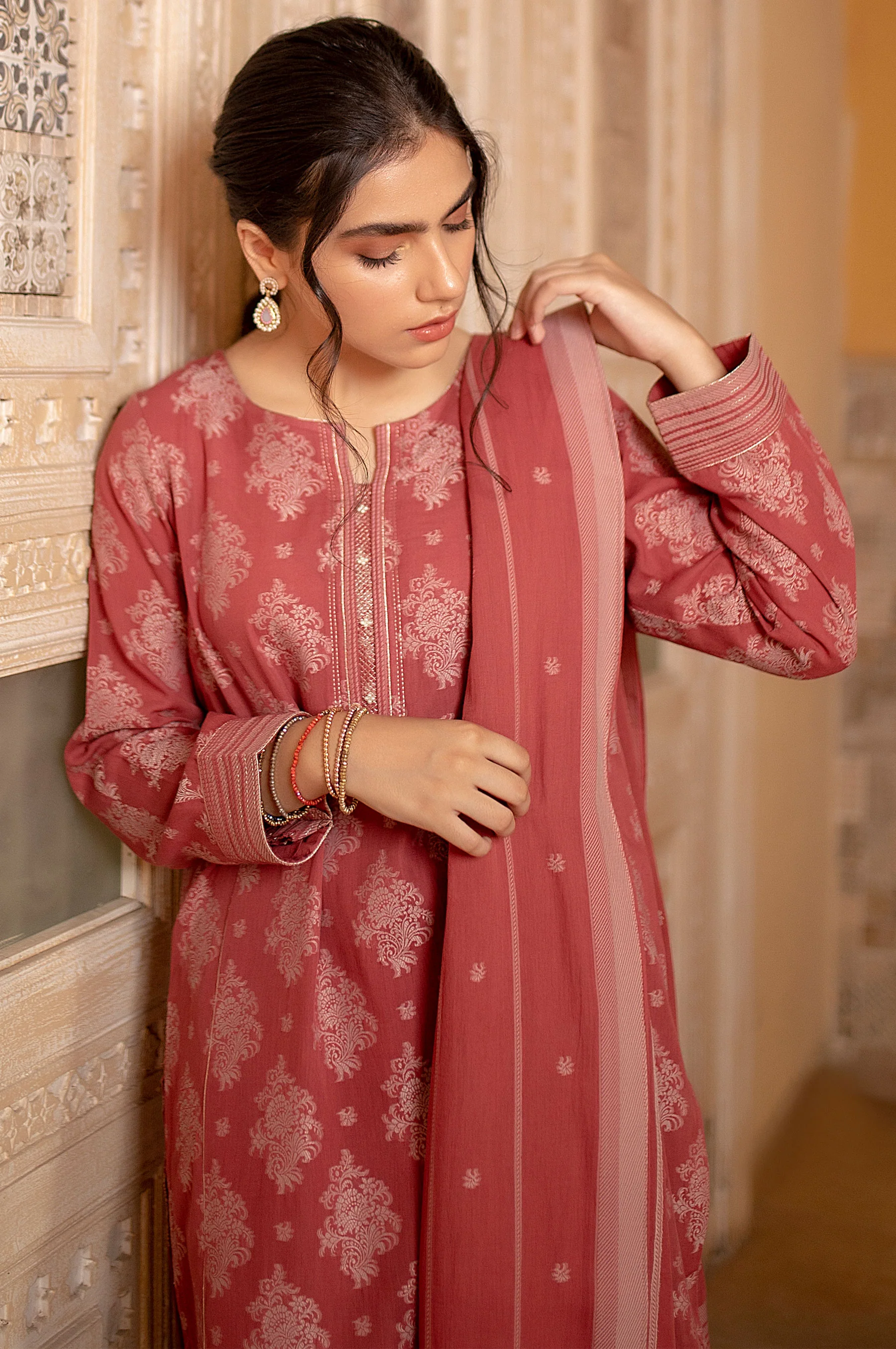 Stitched 3 Piece Dyed Jacquard Suit - Image 3