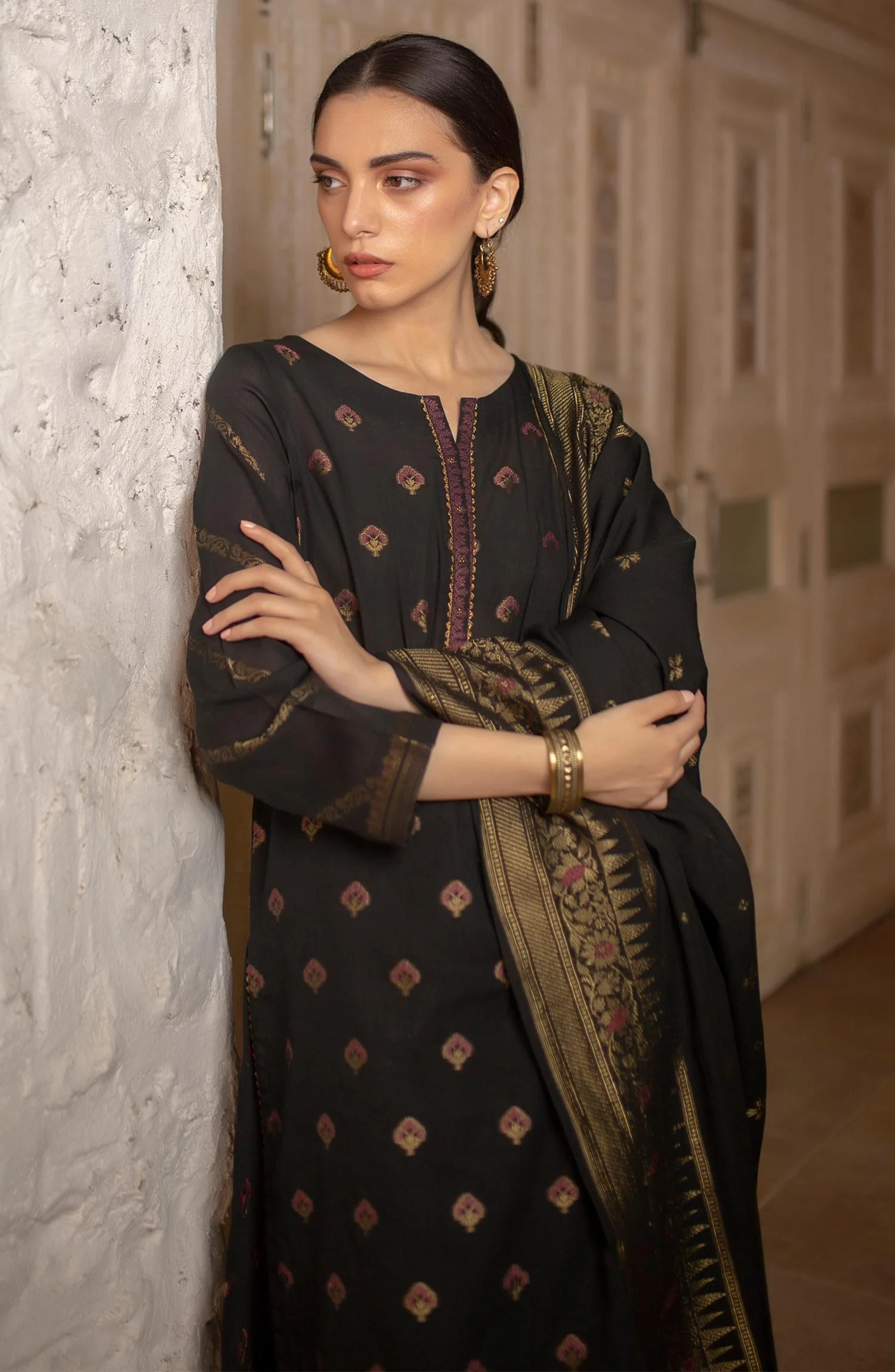 Stitched 3 Piece Dyed Jacquard Suit - Image 3