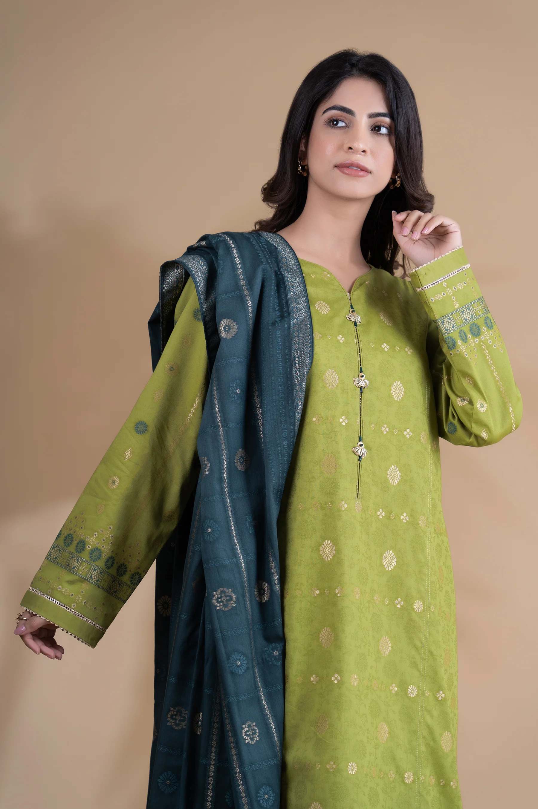 Stitched 3 Pieces Dyed Jacquard Suit - Image 4