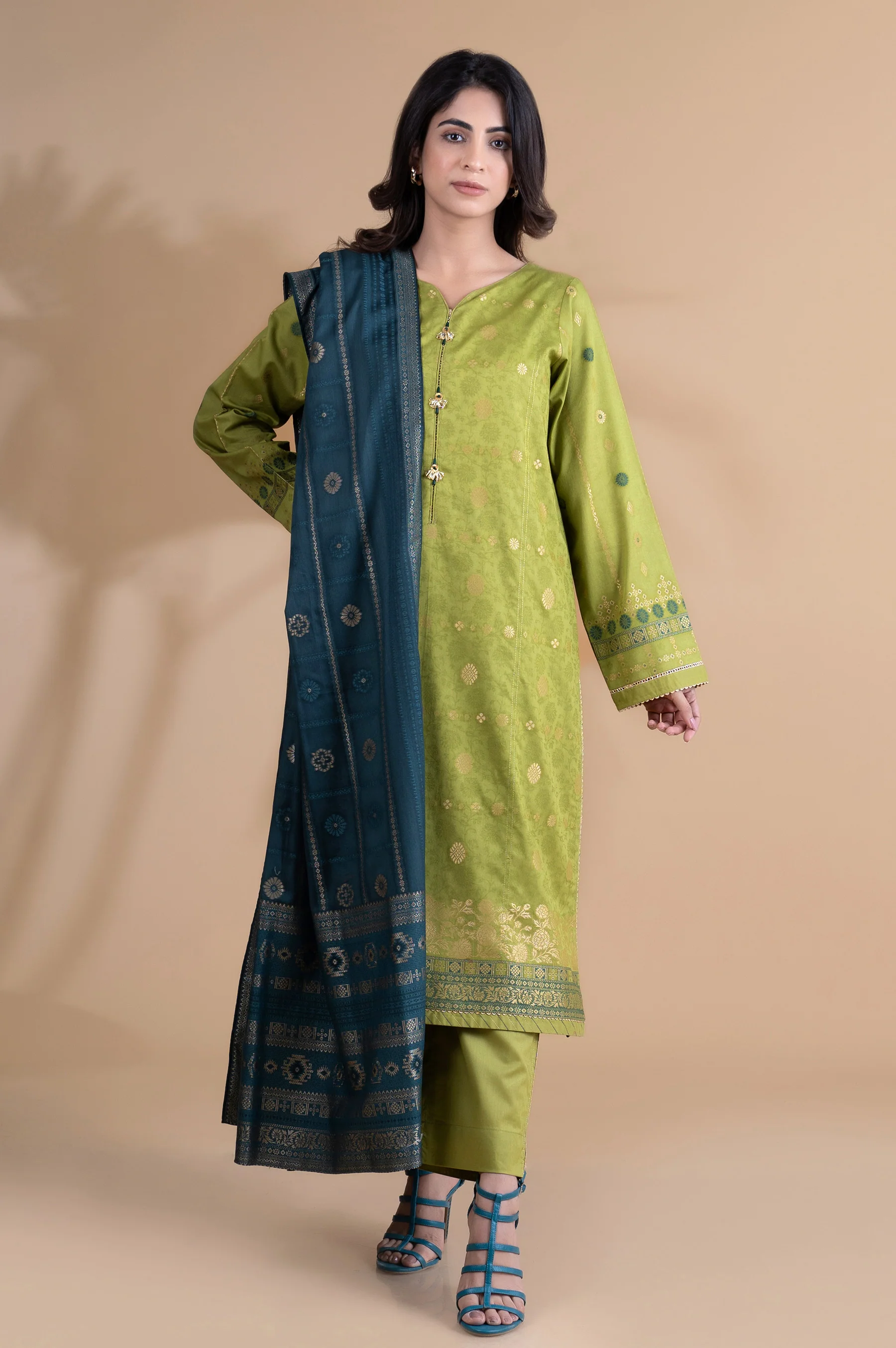 Stitched 3 Pieces Dyed Jacquard Suit - Image 5