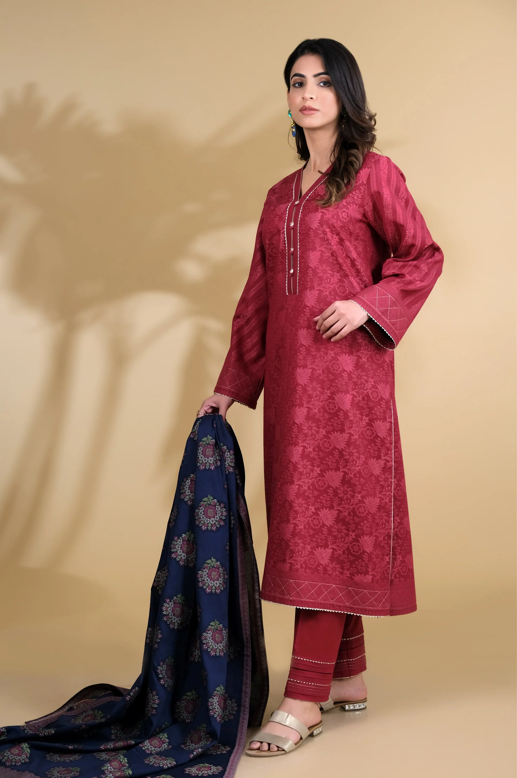 Stitched 3 Pieces Dyed Jacquard Suit - Image 3