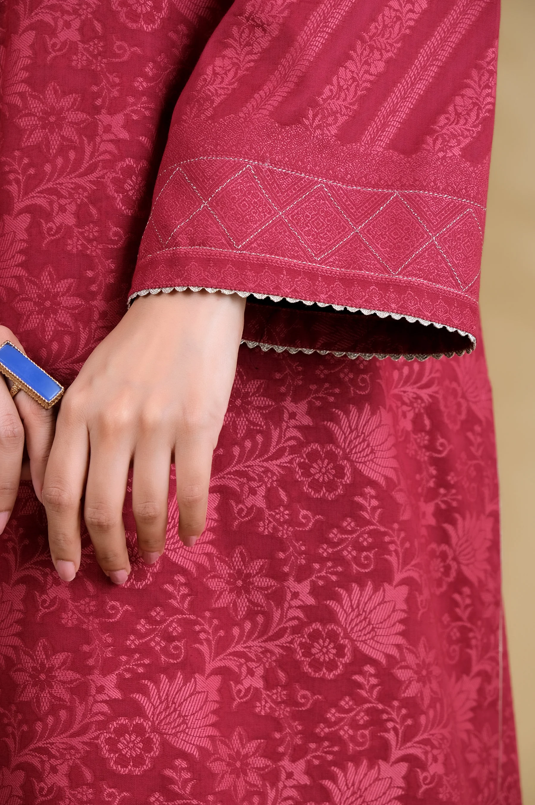 Stitched 3 Pieces Dyed Jacquard Suit - Image 4