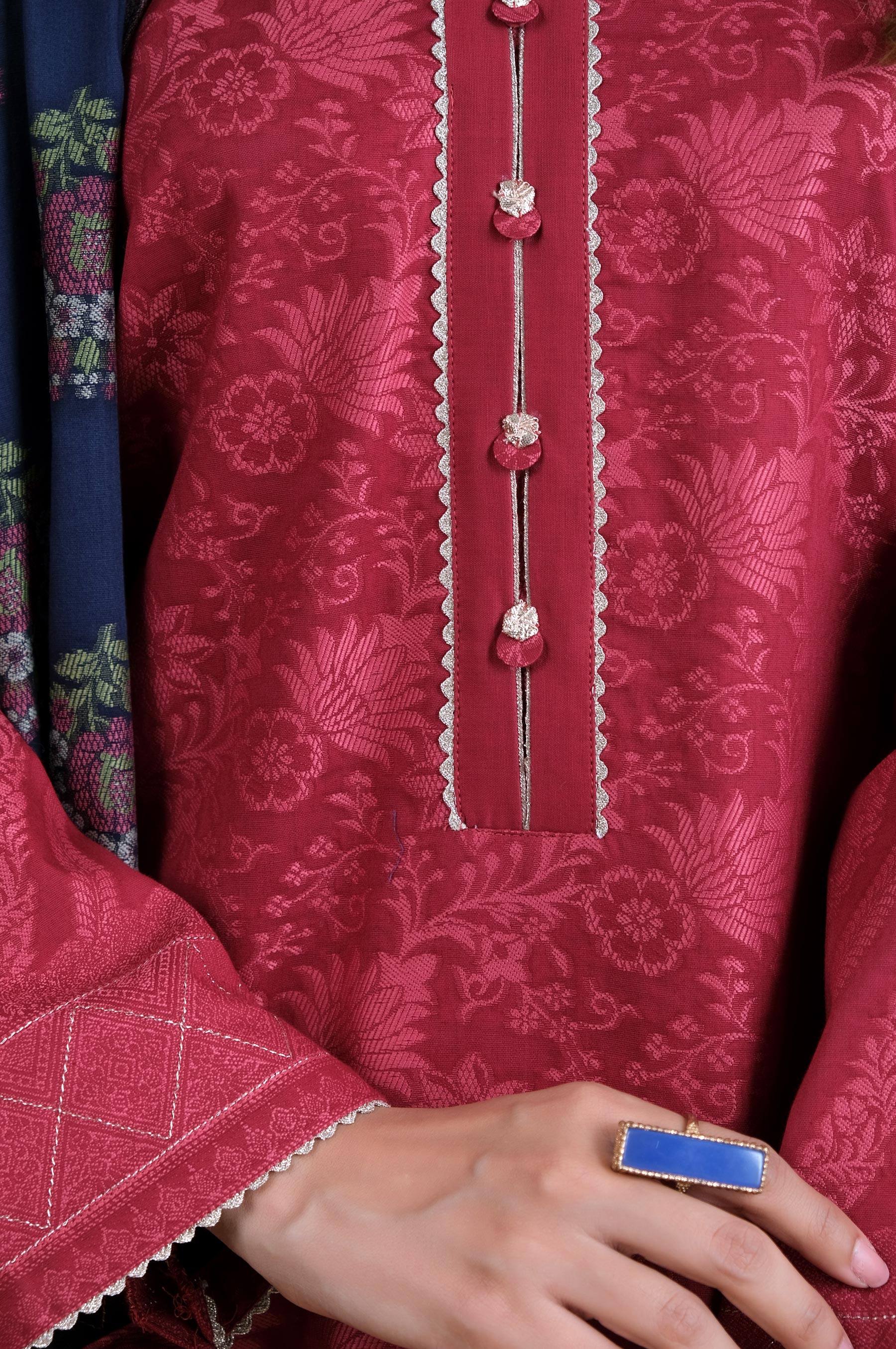 Stitched 3 Pieces Dyed Jacquard Suit - Image 5
