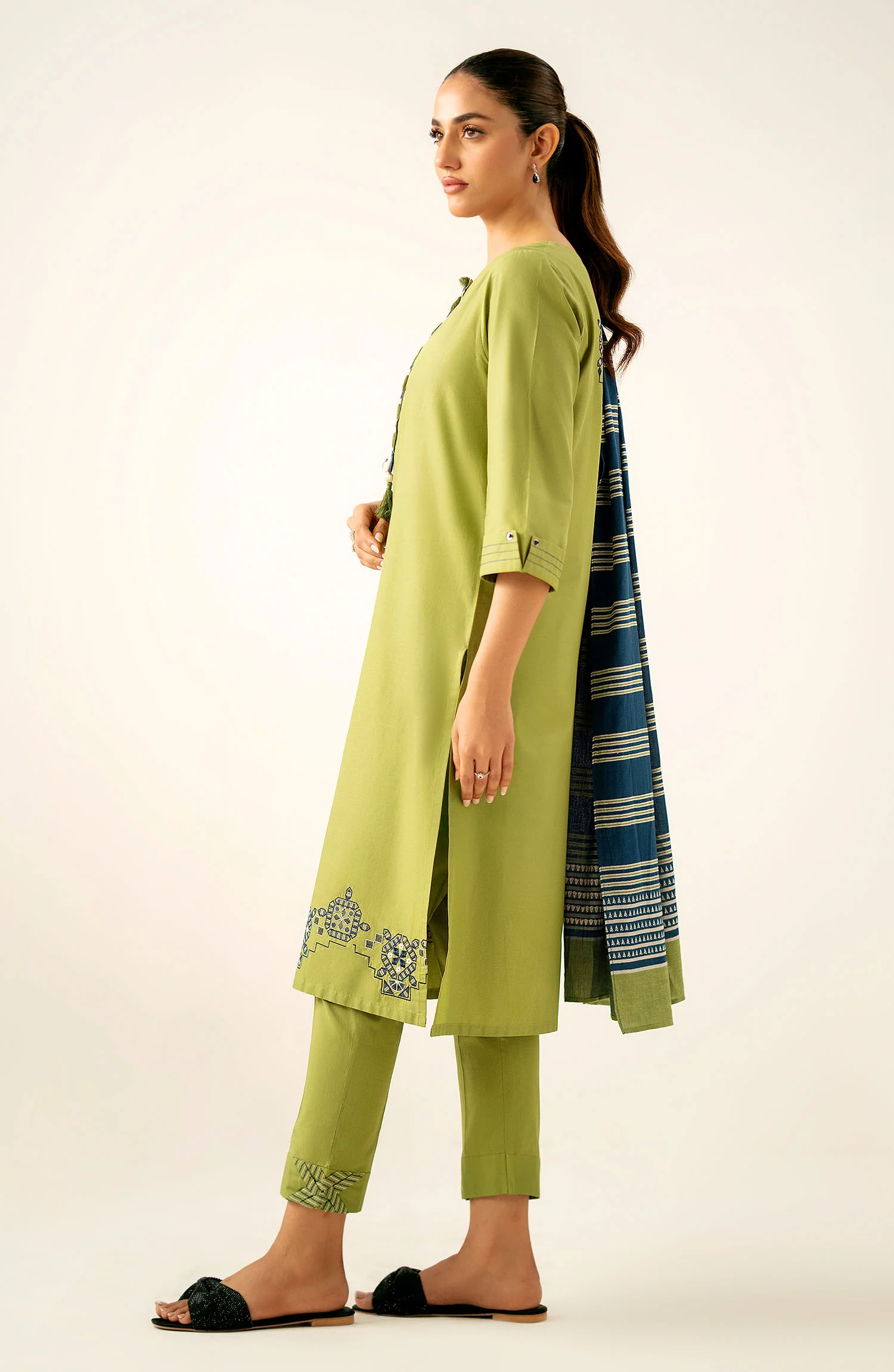Stitched 3 Piece Dyed Embroidered Cambric Suit - Image 4