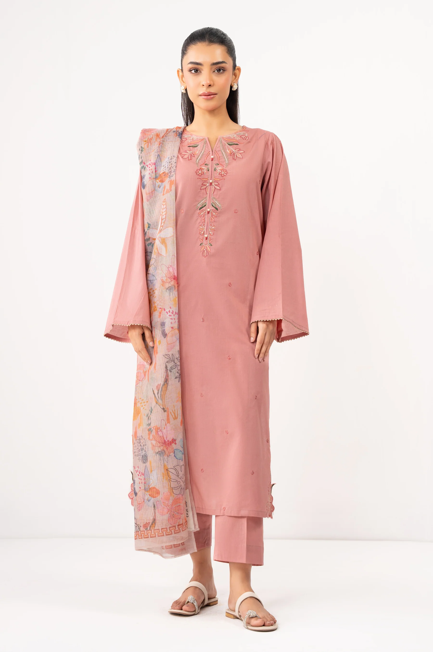 STITCHED EMBROIDERED CAMBRIC SUIT