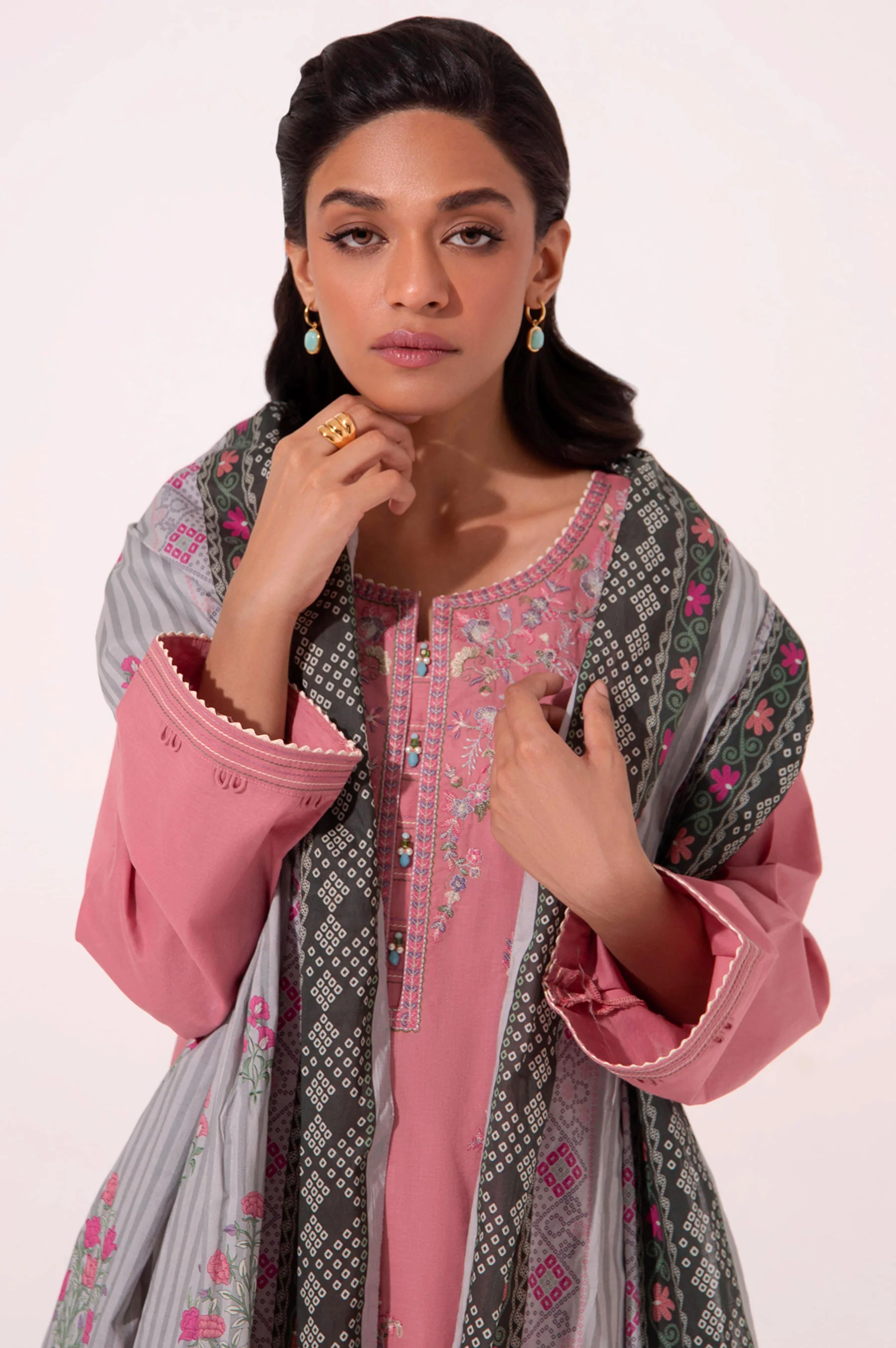 Stitched 3 Piece Embroidered Cambric Shirt with Voile Slub Dupatta - Image 5