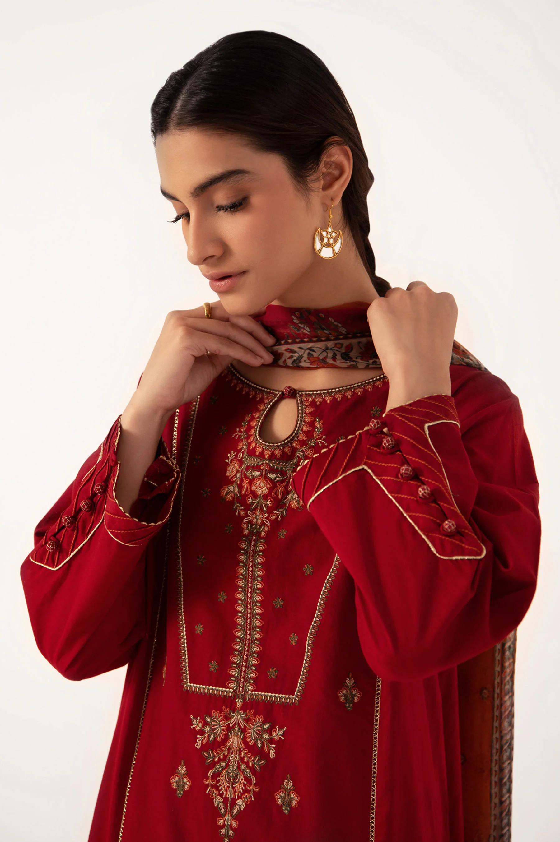Stitched 3 Piece Embroidered Cambric Shirt with Chiffon Dupatta - Image 3