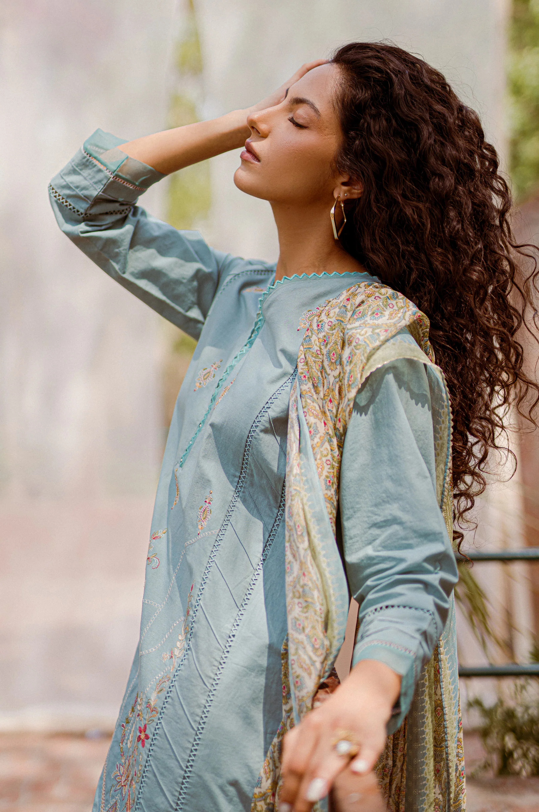 Stitched 3 Piece Embroidered shirt with Tissue Silk Dupatta - Image 3
