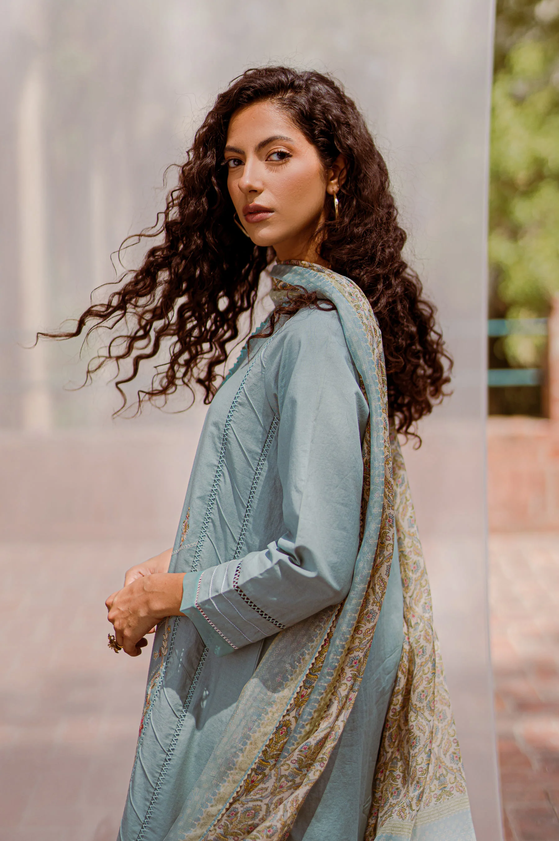 Stitched 3 Piece Embroidered shirt with Tissue Silk Dupatta - Image 6