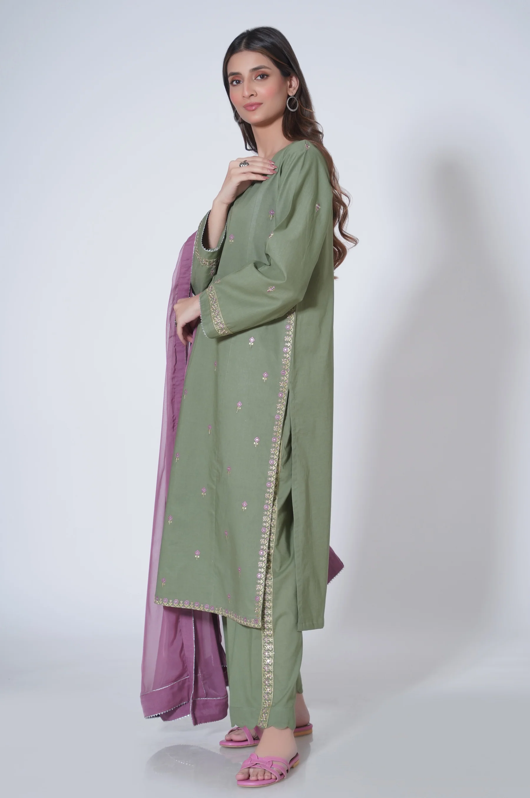 Stitched 3 Piece Embroidered Cambric Suit - Image 2