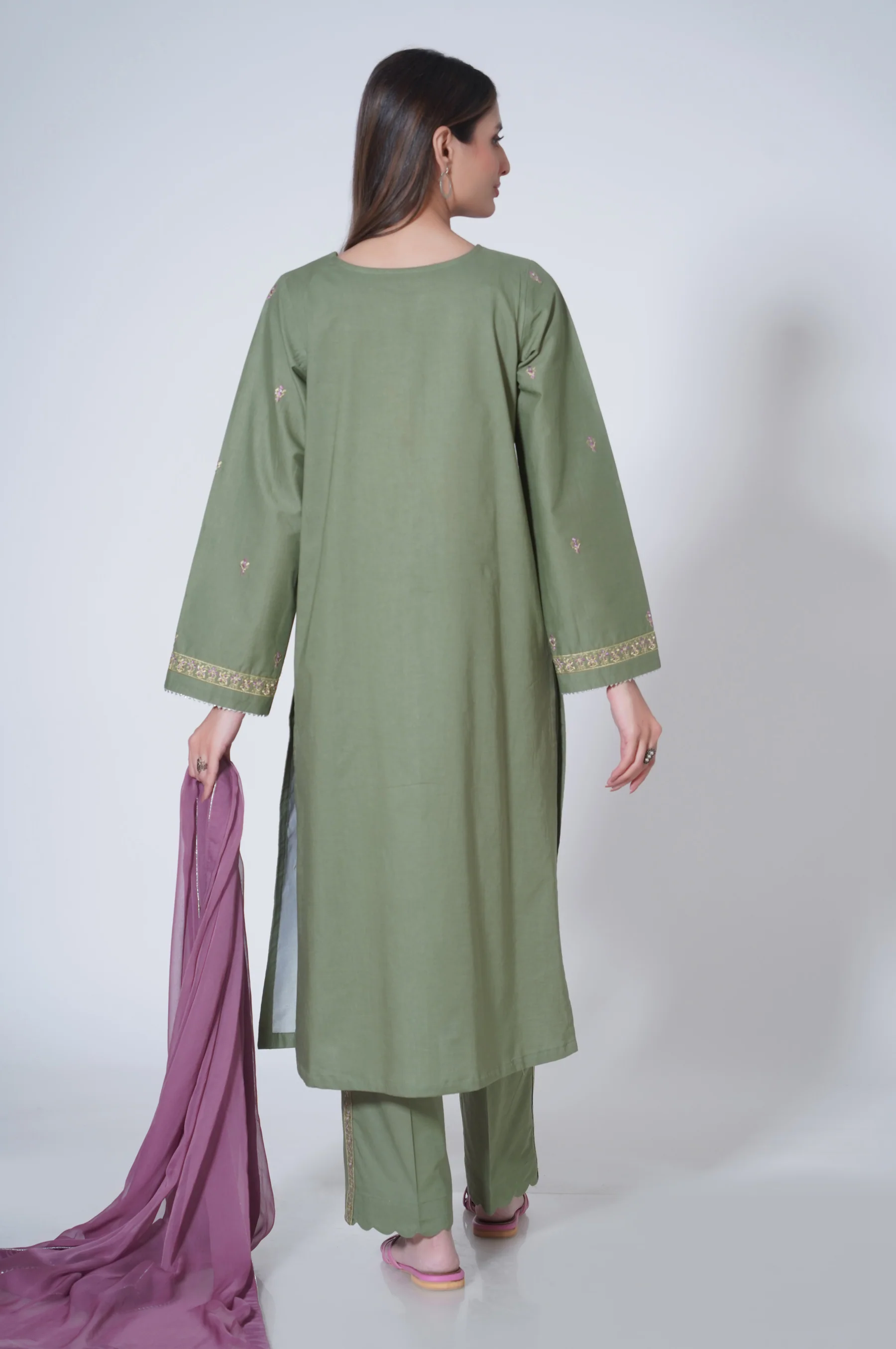 Stitched 3 Piece Embroidered Cambric Suit - Image 3