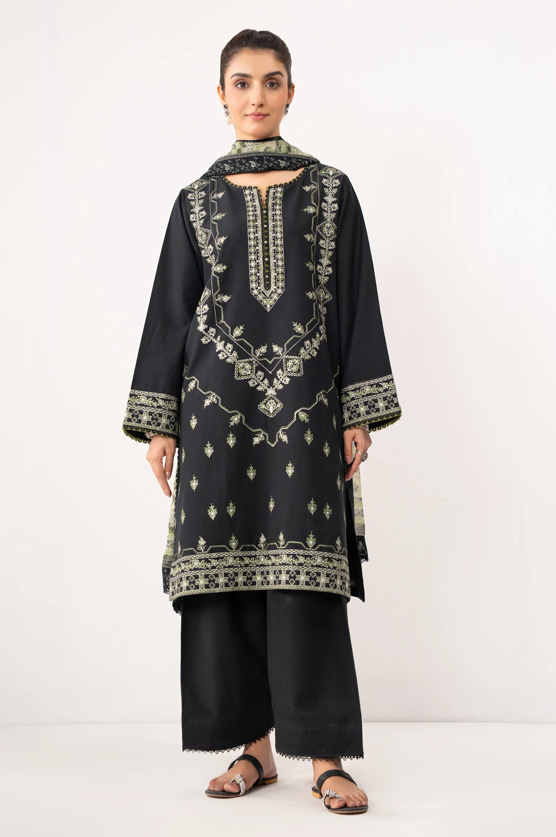 STITCHED EMBROIDERED CAMBRIC SUIT