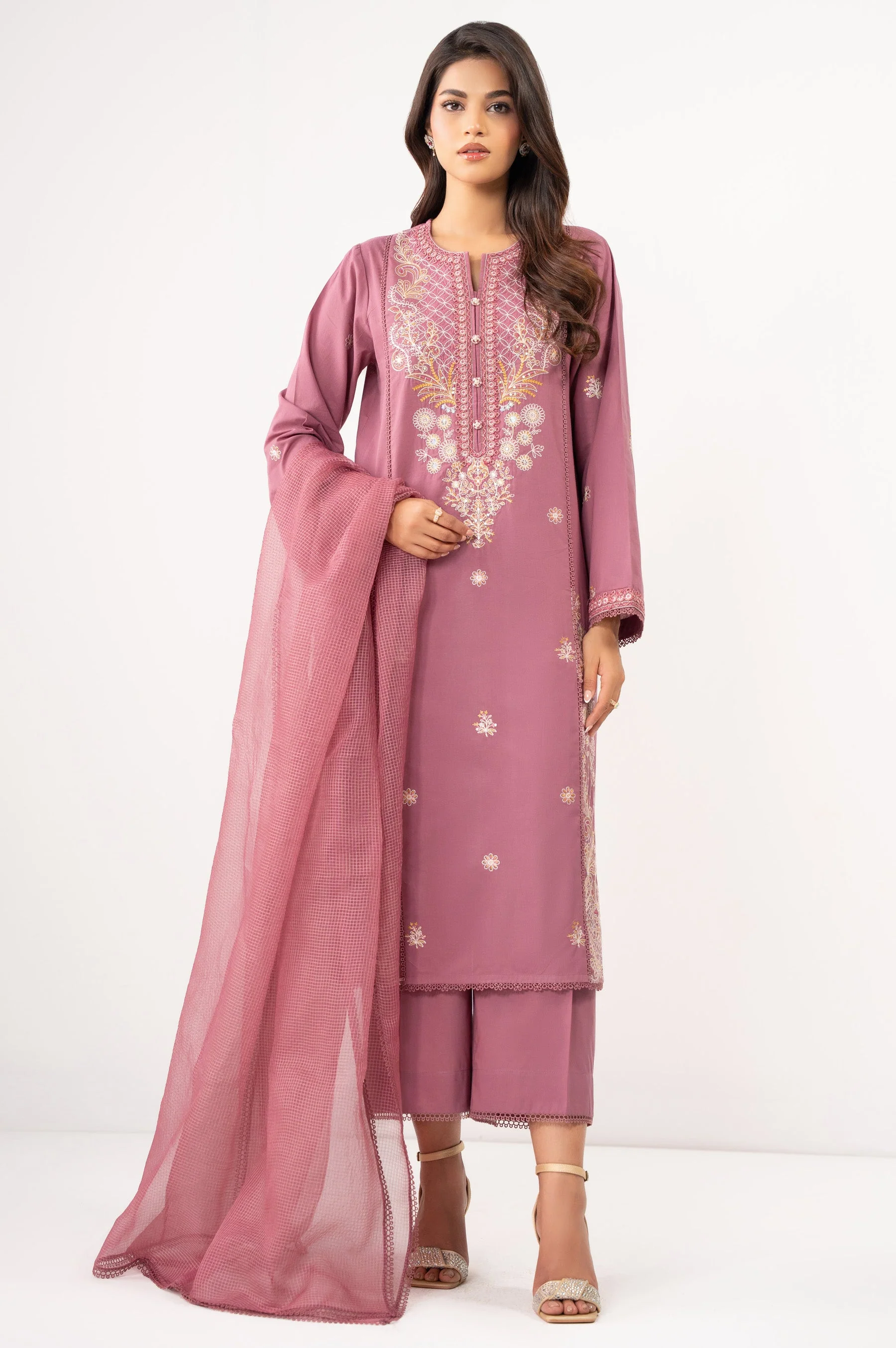 STITCHED EMBROIDERED CAMBRIC SUIT (FACTORY E-OUTLET)
