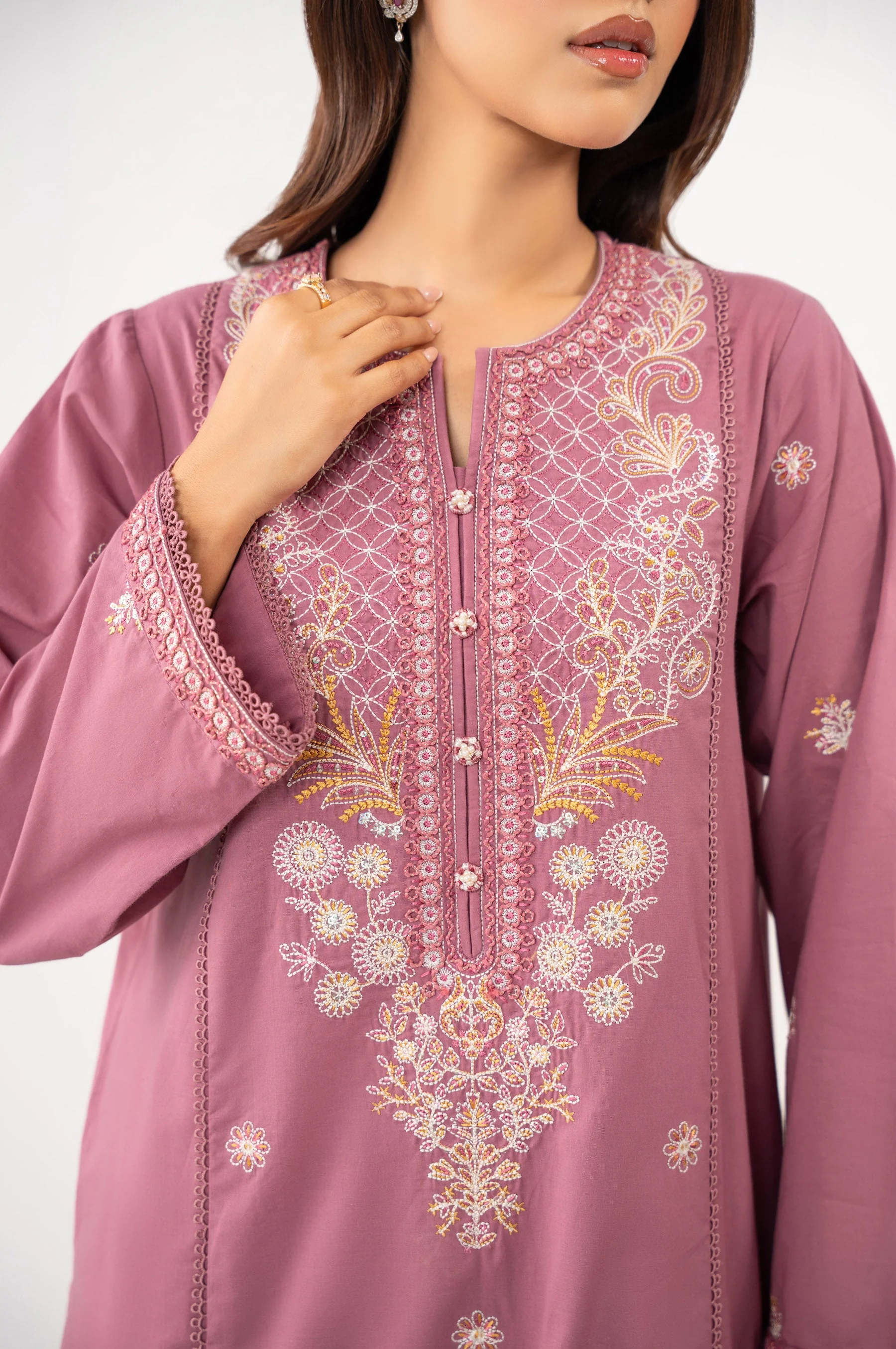 STITCHED EMBROIDERED CAMBRIC SUIT (FACTORY E-OUTLET) - Image 2