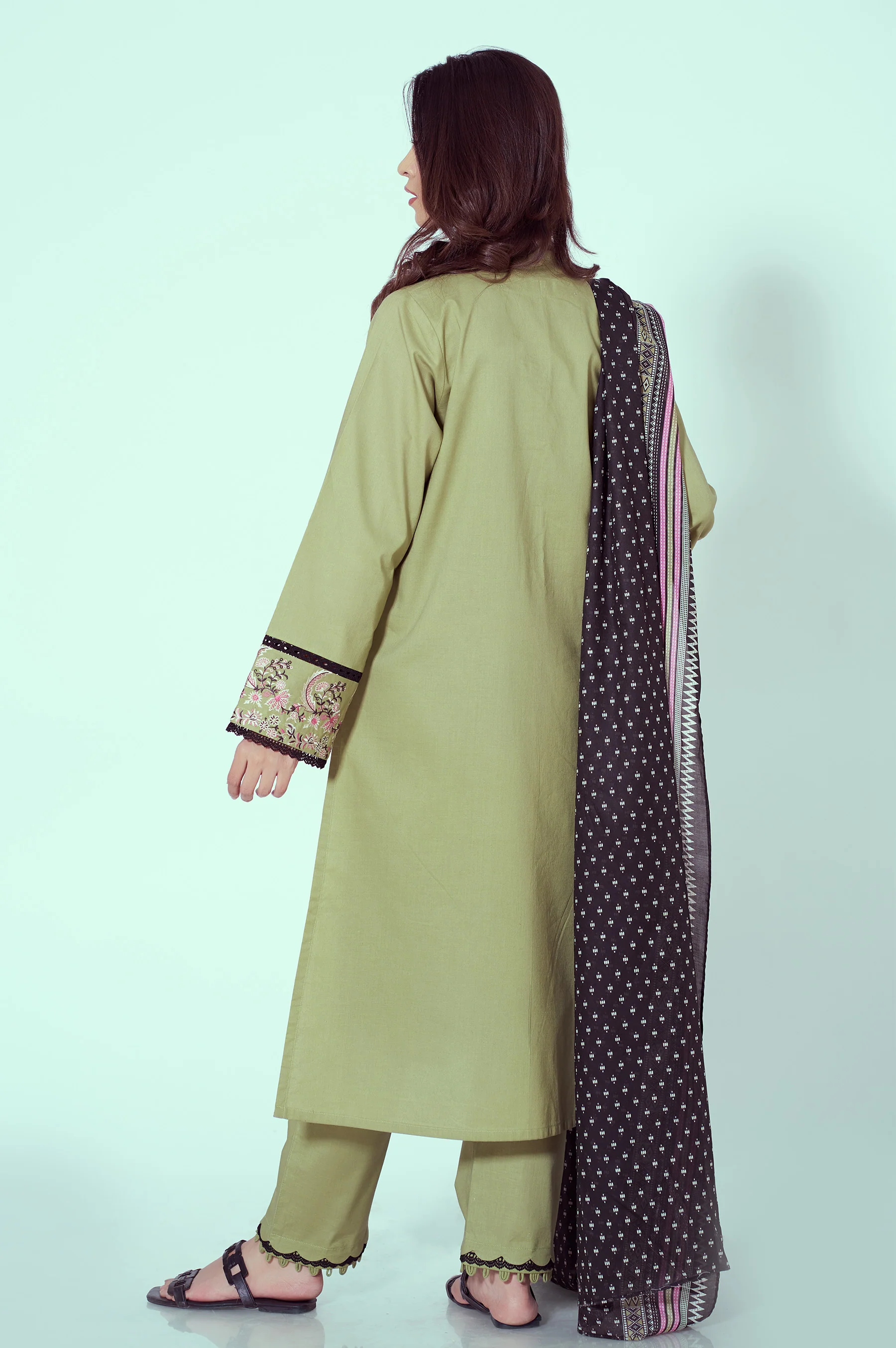 Stitched 3 Piece Embroidered Cambric with Chiffon Dupatta - Image 2