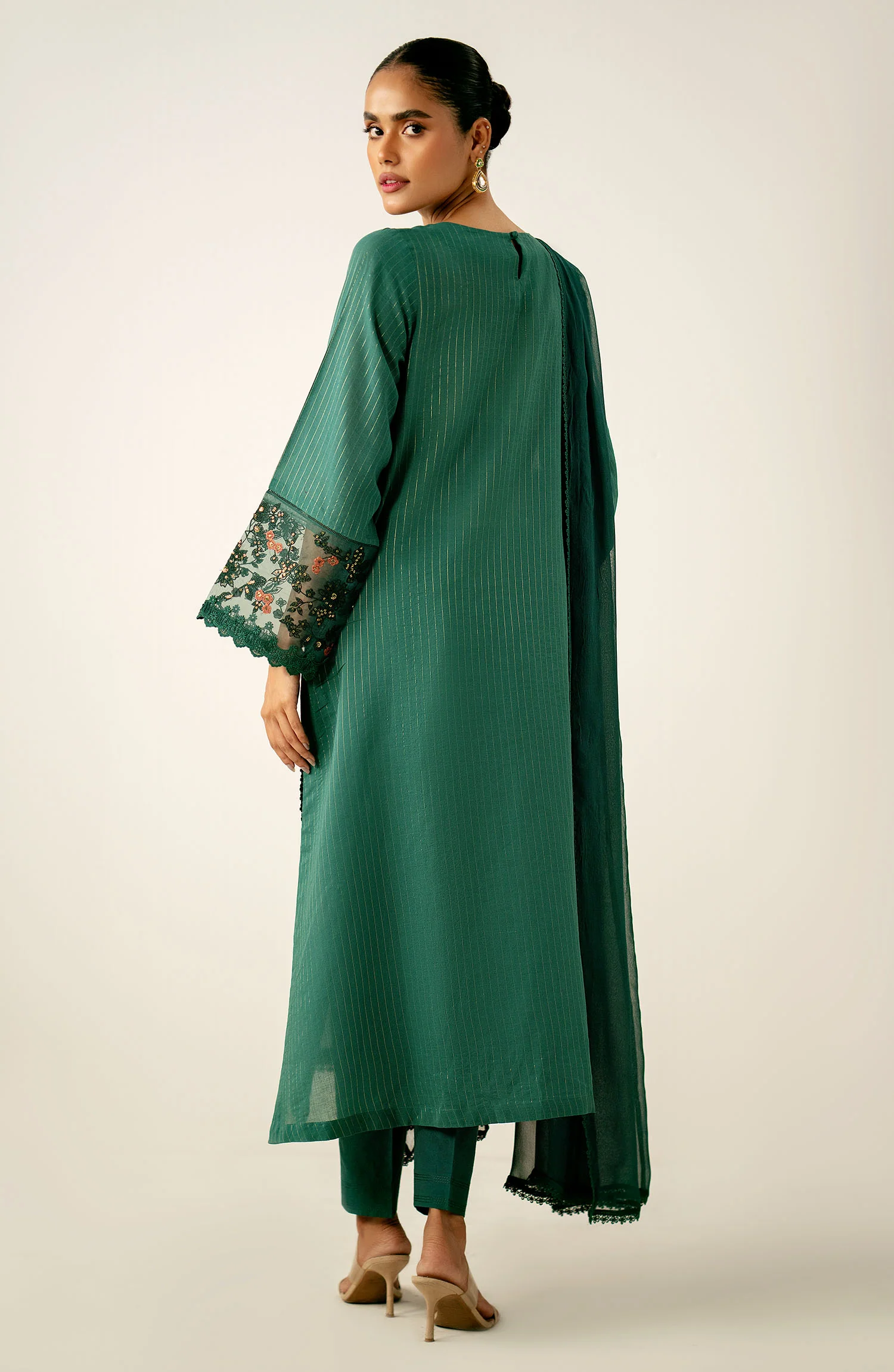 Stitched 3 Piece Embroidered Cambric Zari Suit - Image 3