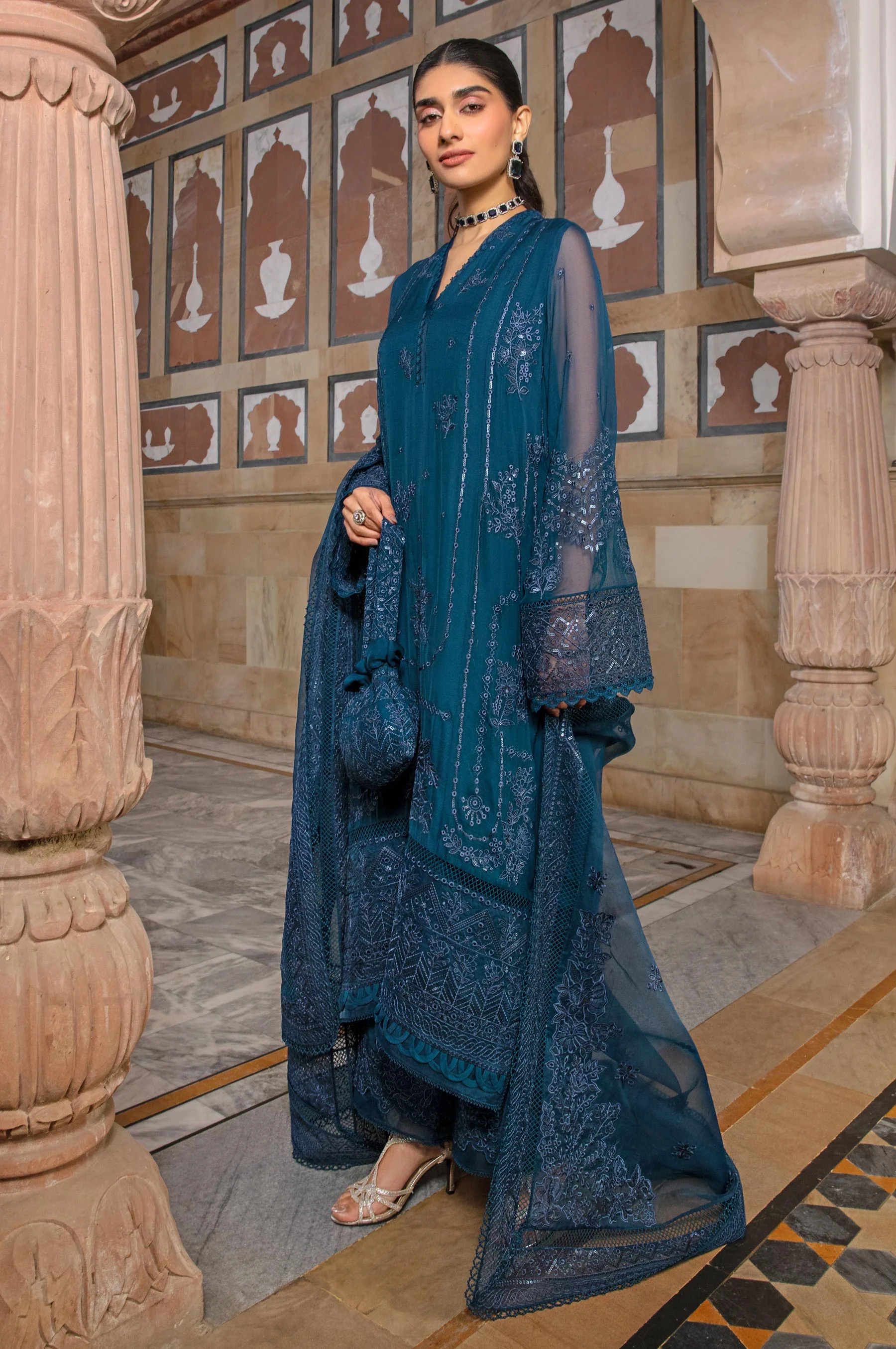 3 Piece Embroidered Chiffon Suit - Image 2