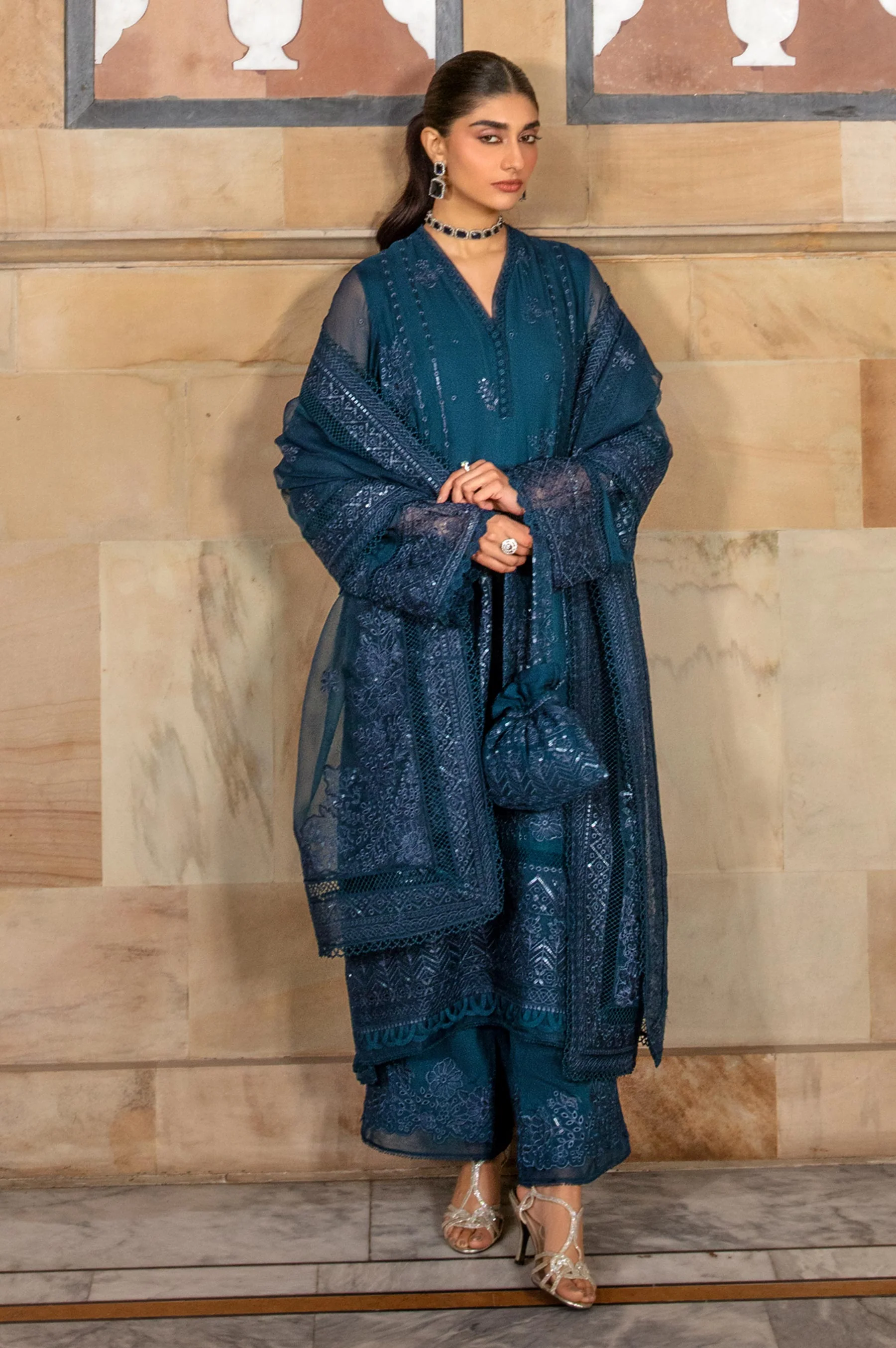 3 Piece Embroidered Chiffon Suit - Image 6