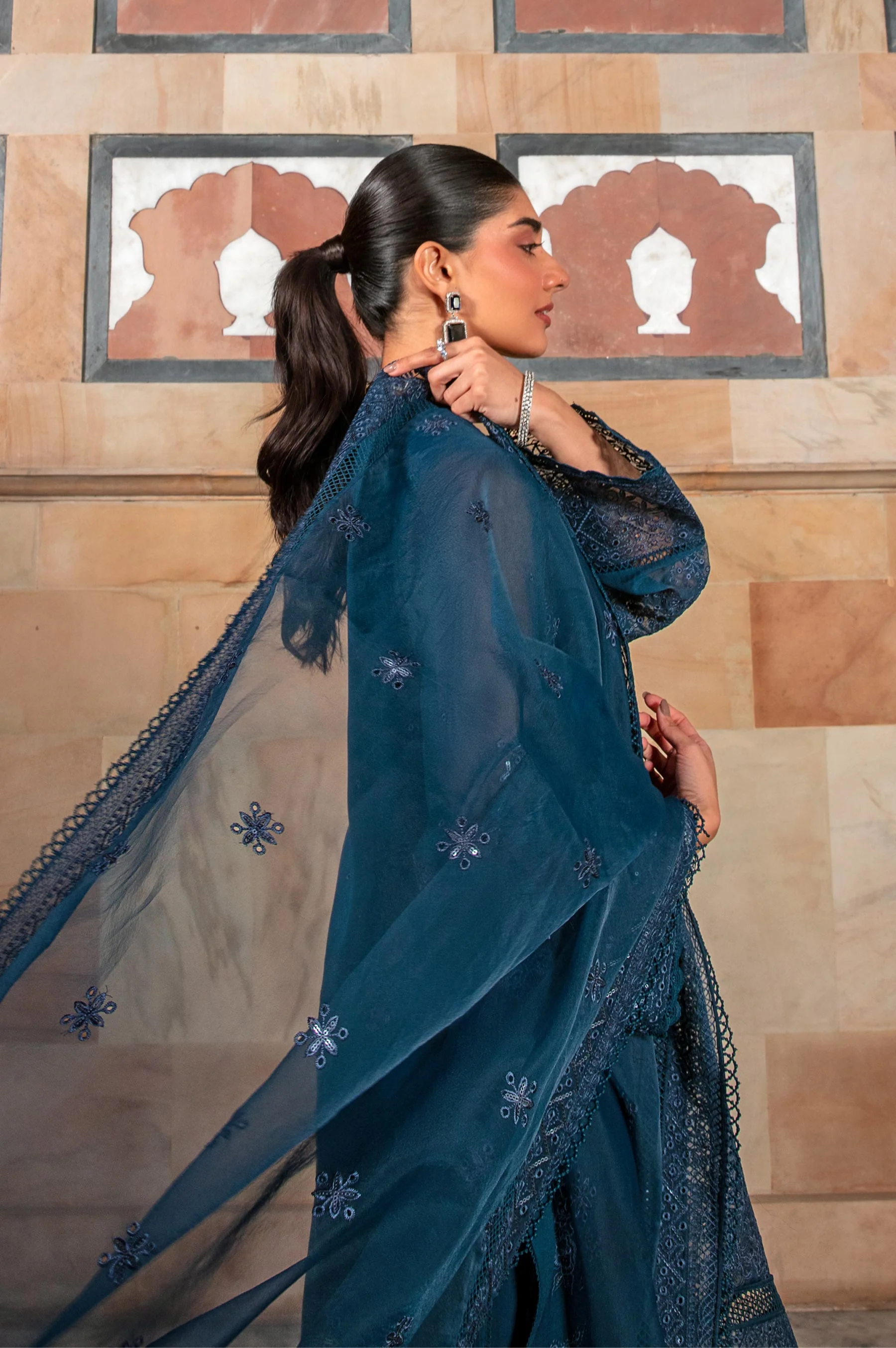 3 Piece Embroidered Chiffon Suit - Image 7