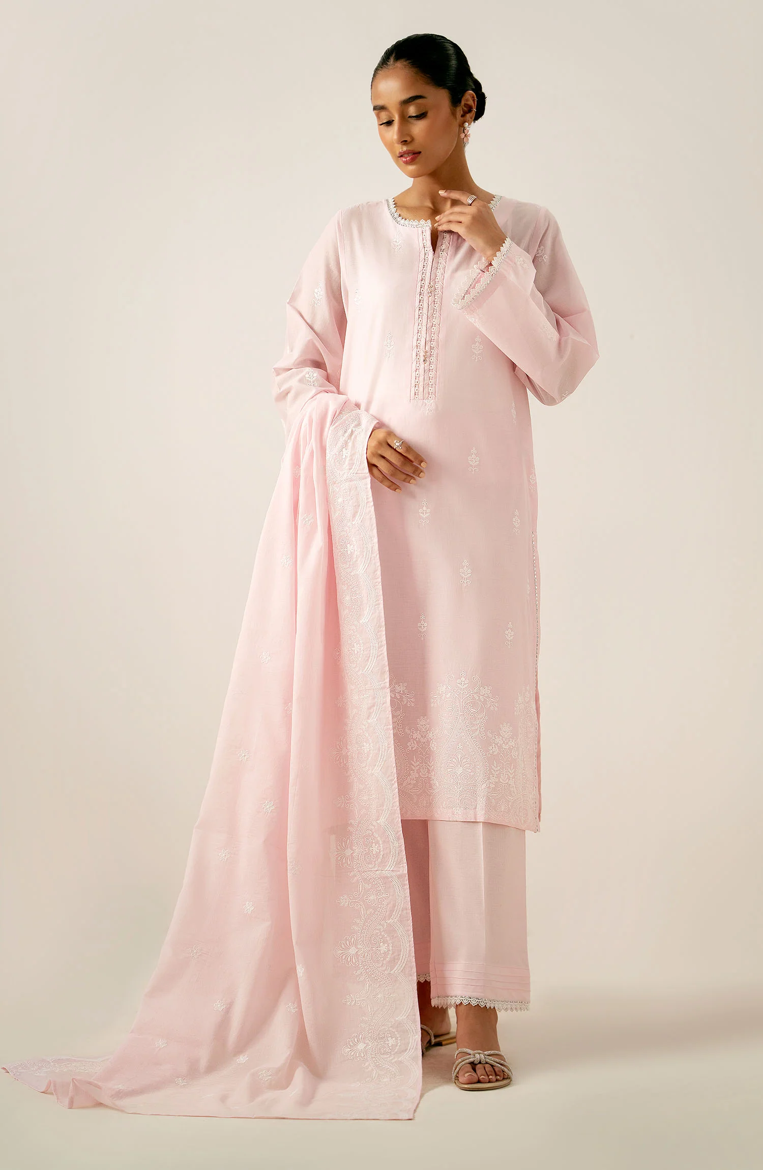Stitched 3 Piece Embroidered Chikankari Lawn Suit - Image 2