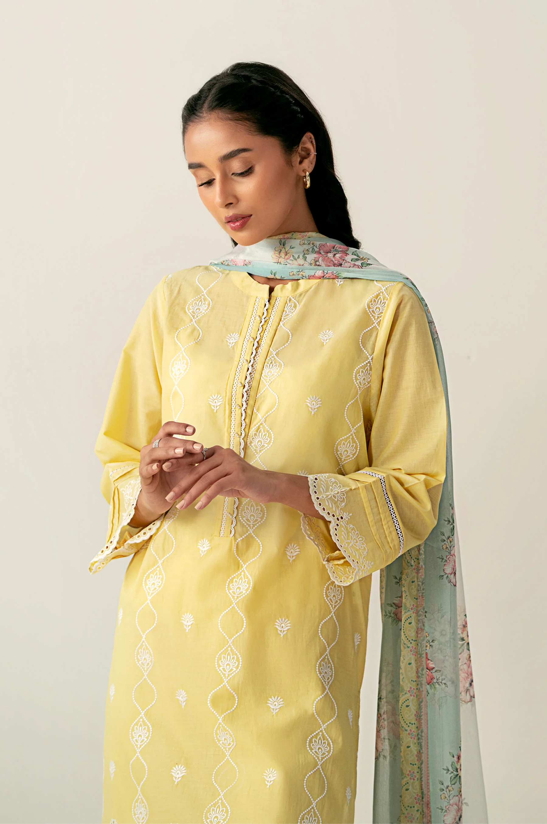 Stitched 3 Piece Embroidered Chikankari Lawn Suit - Image 2