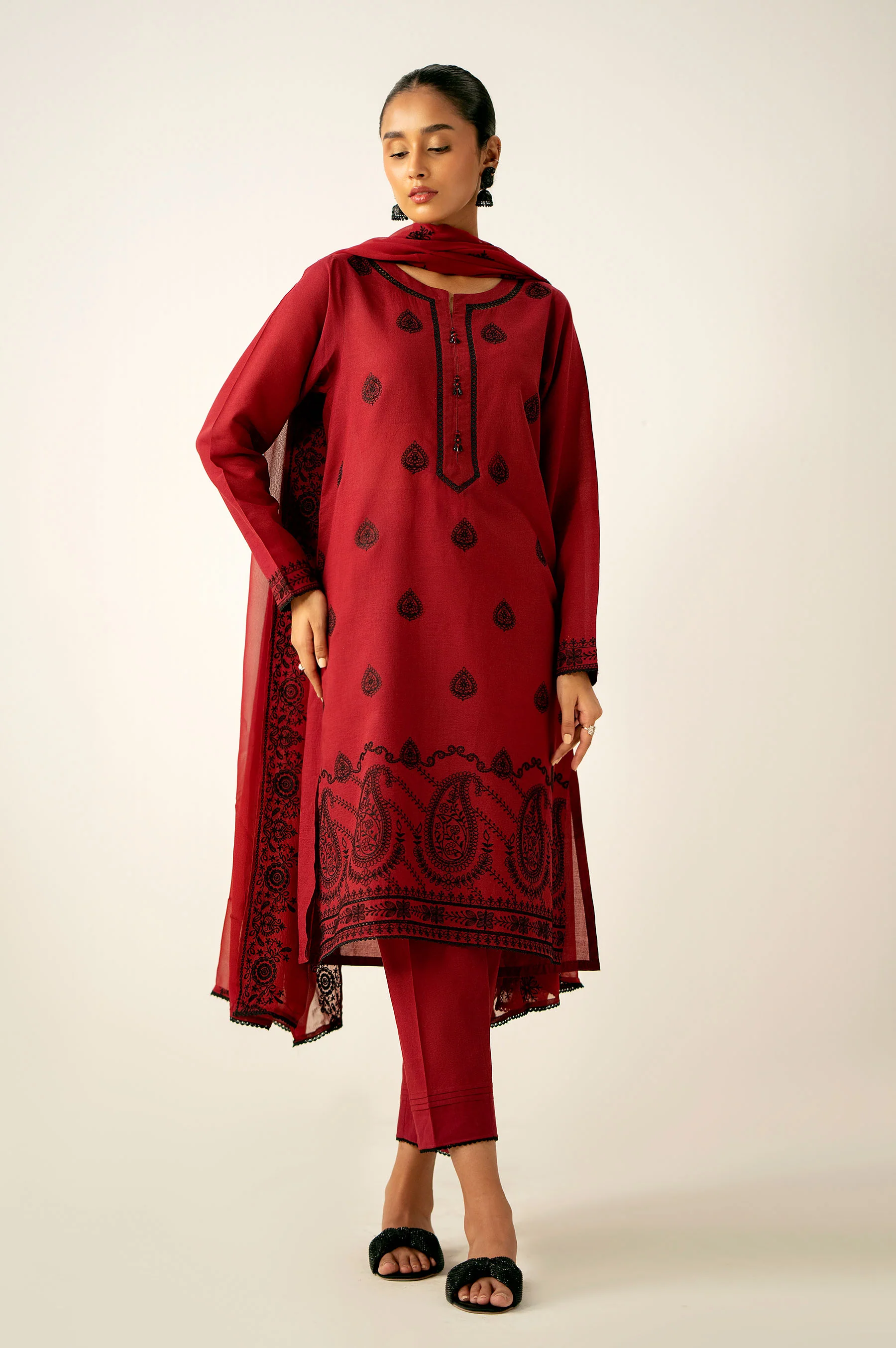 Stitched 3 Piece Embroidered Chikankari Suit