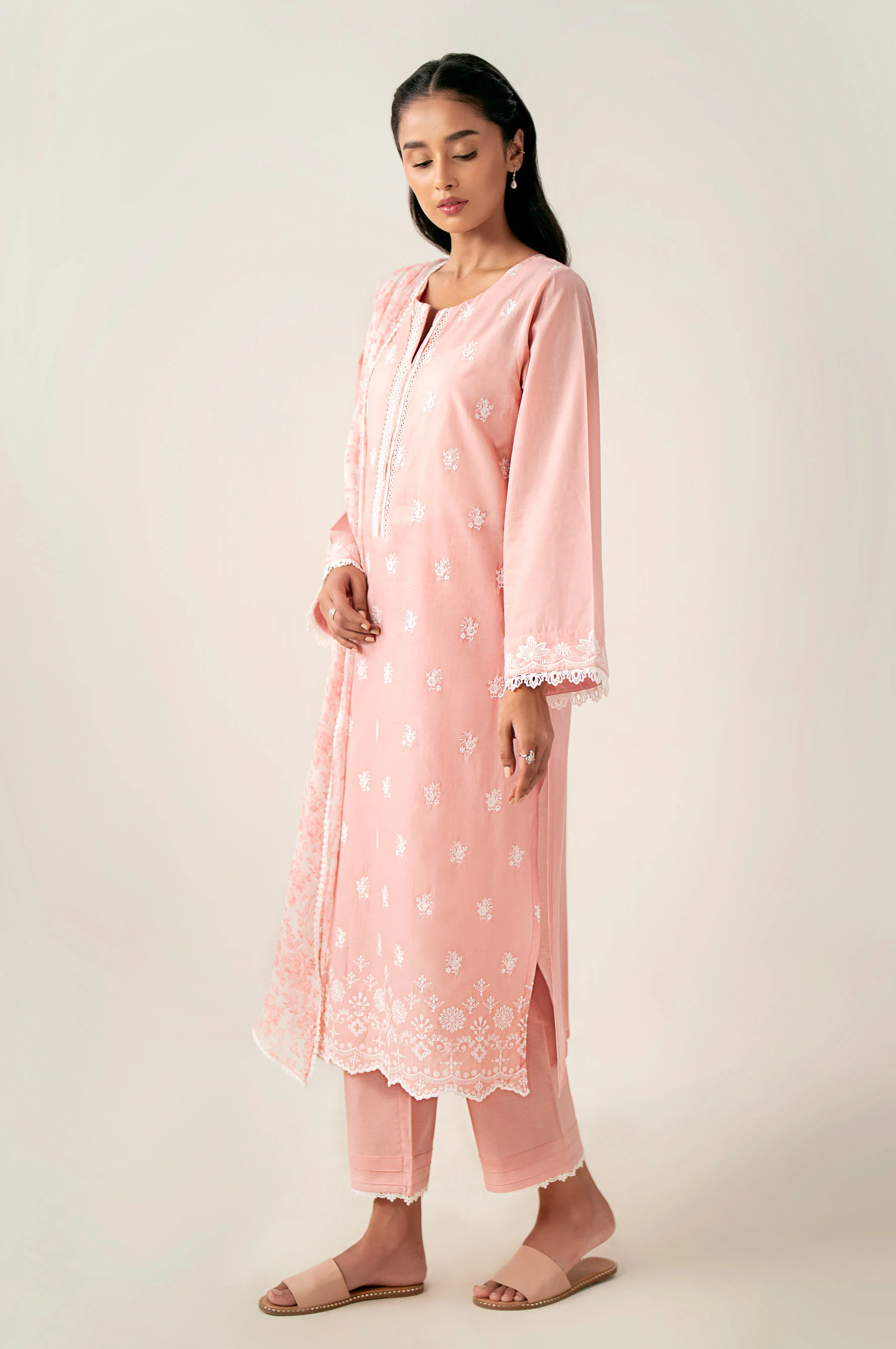 Stitched 3 Piece Embroidered Chikankari Suit - Image 3