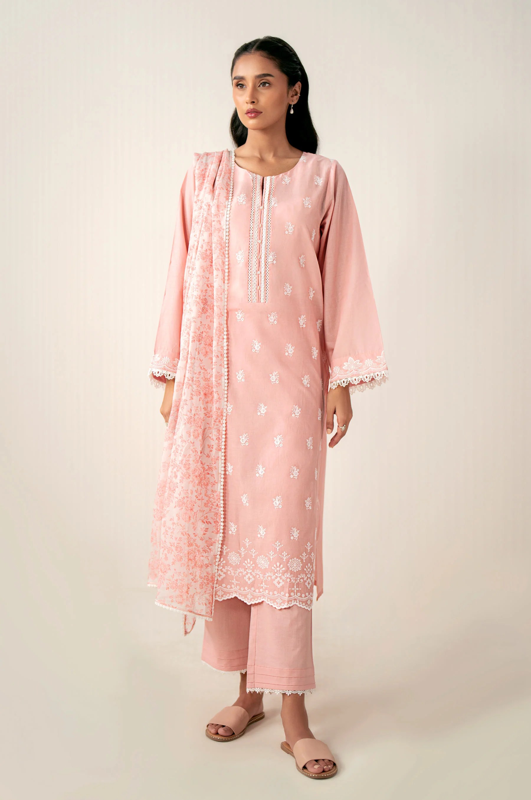 Stitched 3 Piece Embroidered Chikankari Suit - Image 4