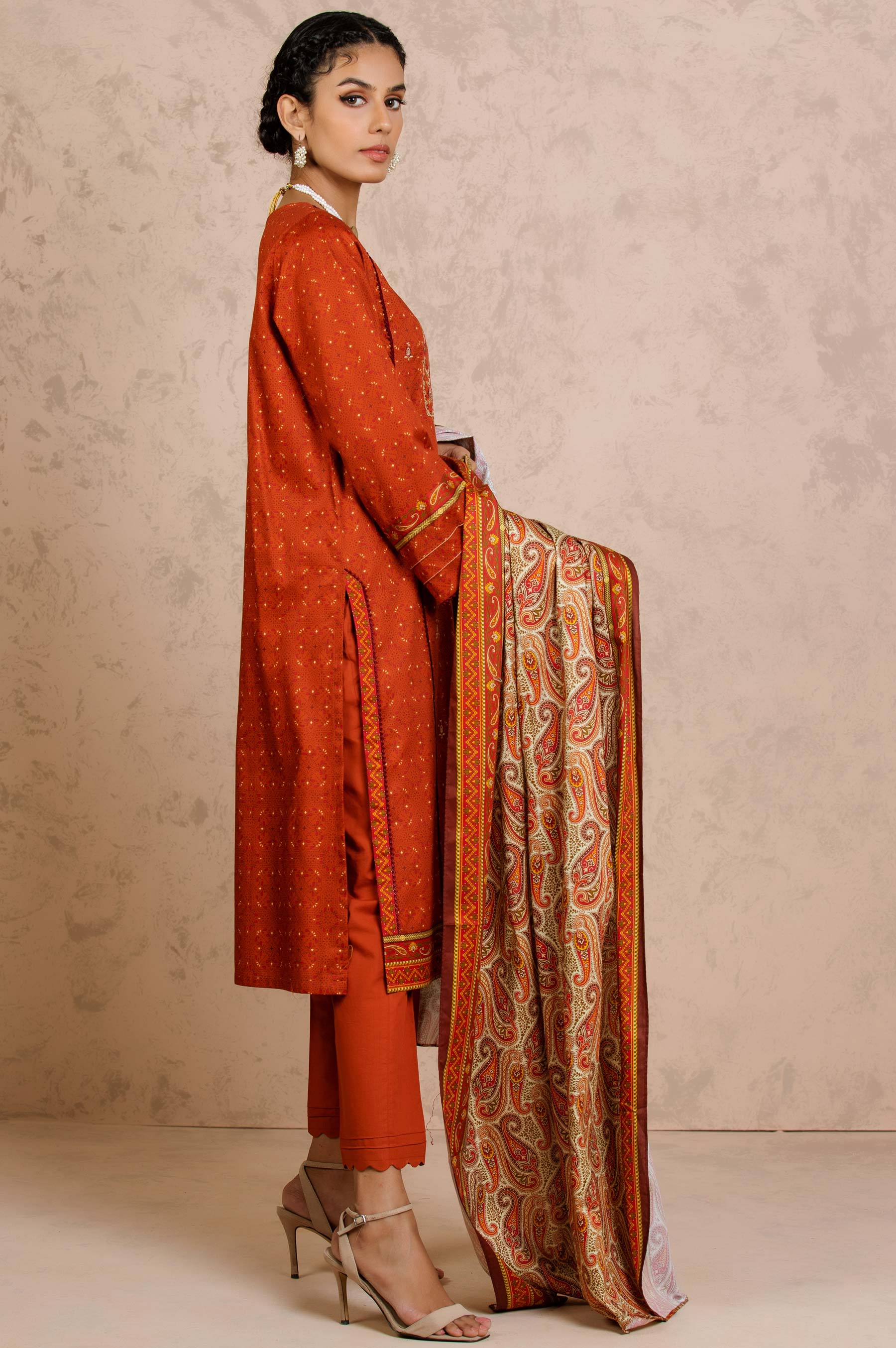 Stitched 3 Piece Embroidered Cottel Suit - Image 2