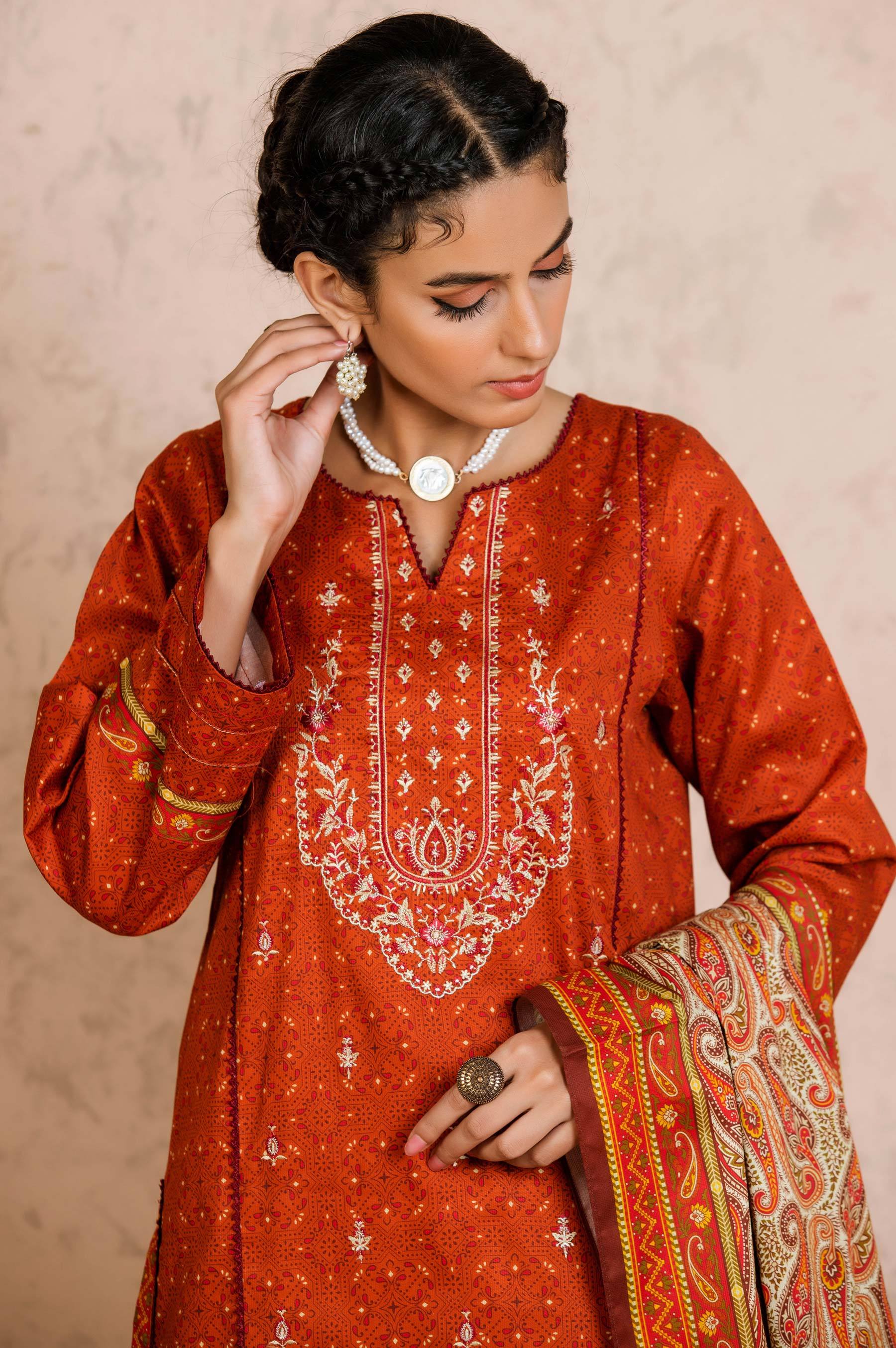 Stitched 3 Piece Embroidered Cottel Suit - Image 5