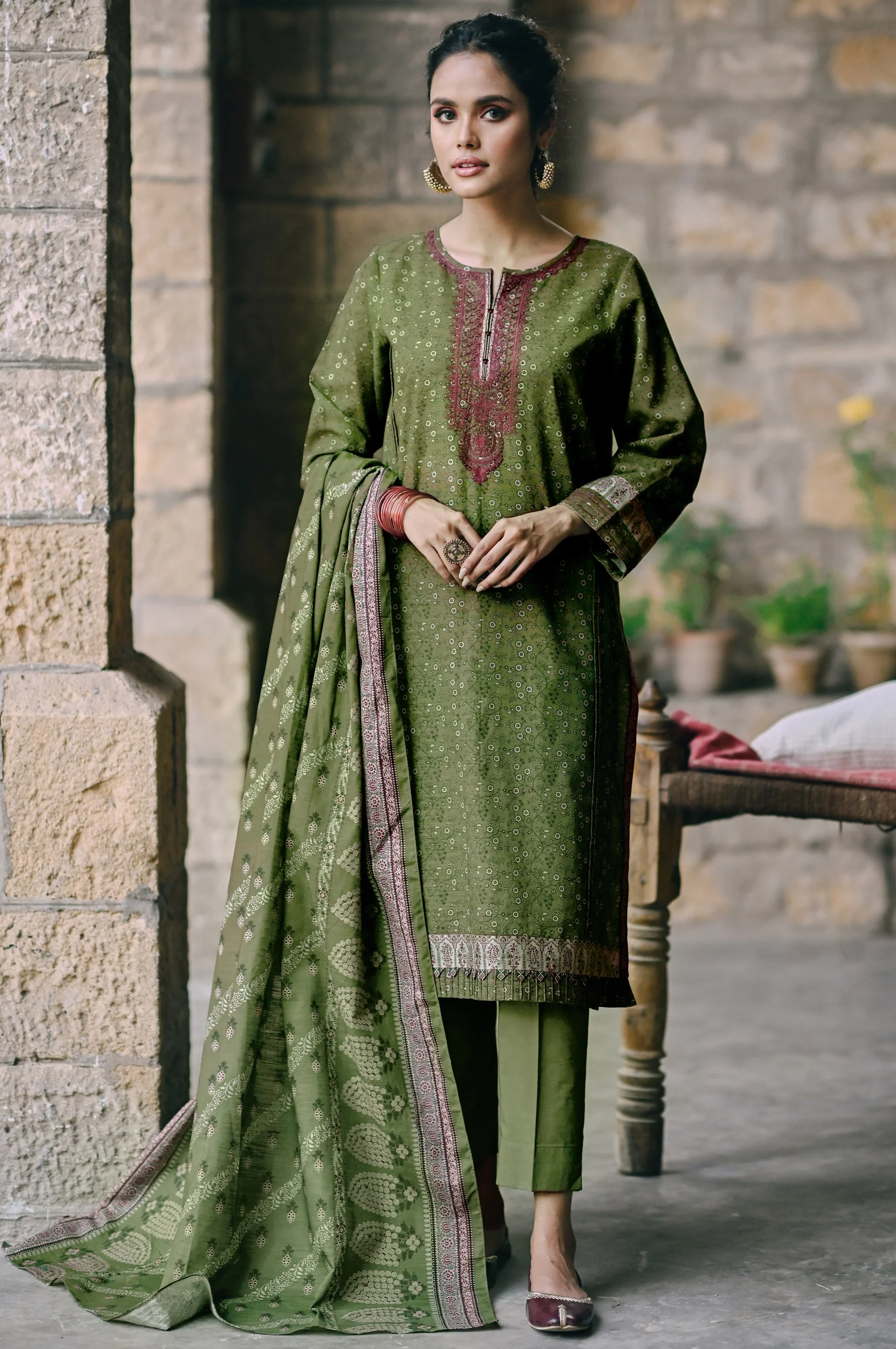 Stitched 3 Piece Embroidered Cottel Suit - Image 2