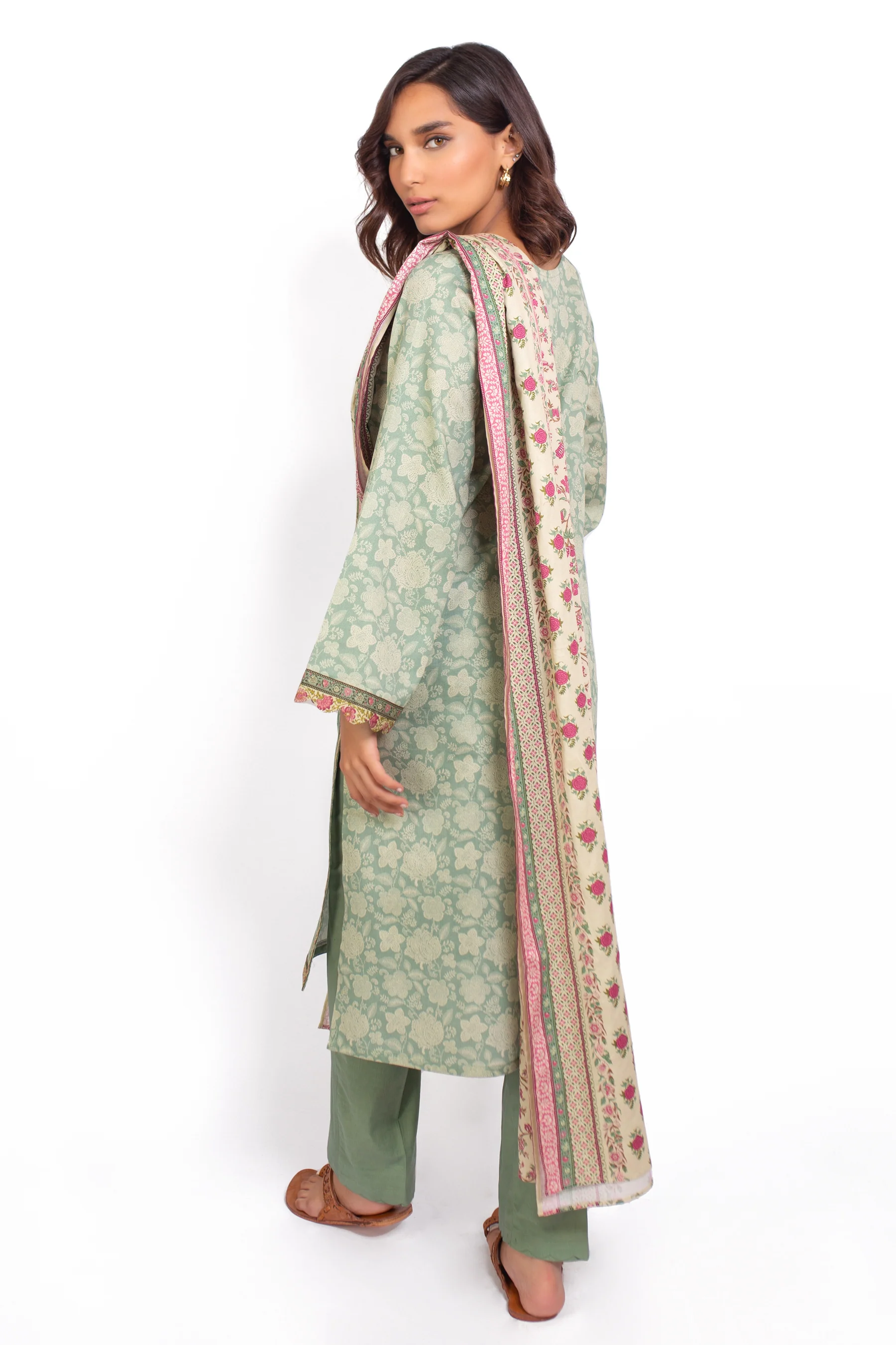 Stitched 3 Piece Embroidered Cottel Suit - Image 2