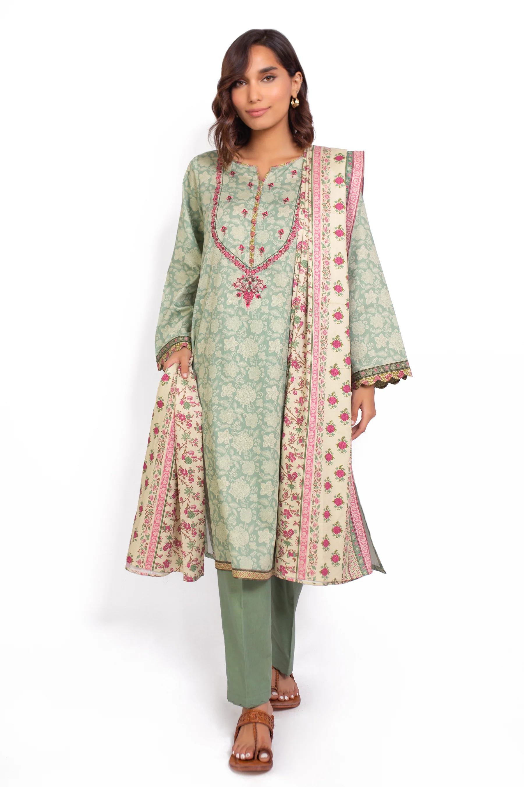 Stitched 3 Piece Embroidered Cottel Suit - Image 3