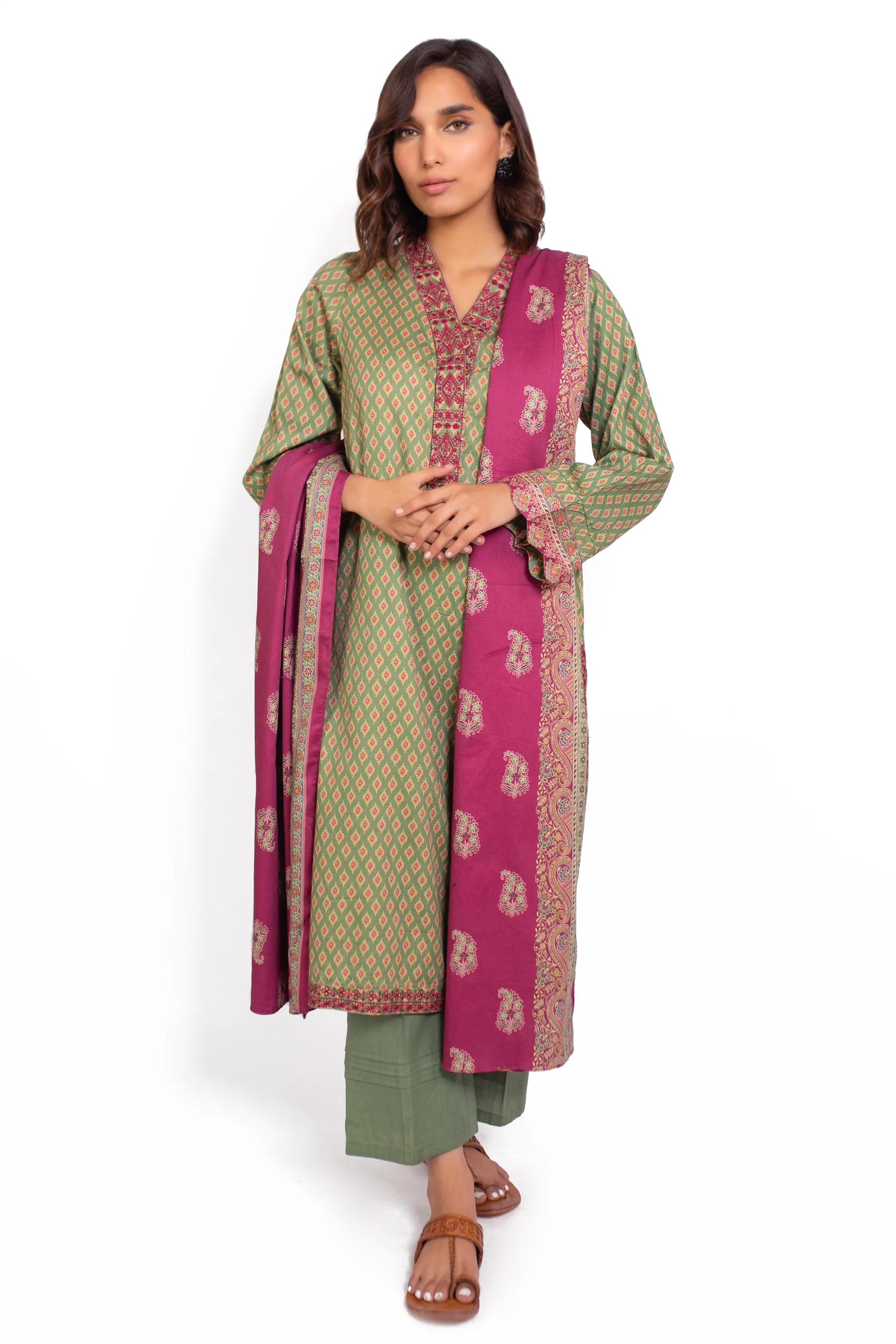 Stitched 3 Piece Embroidered Cottel Suit - Image 2