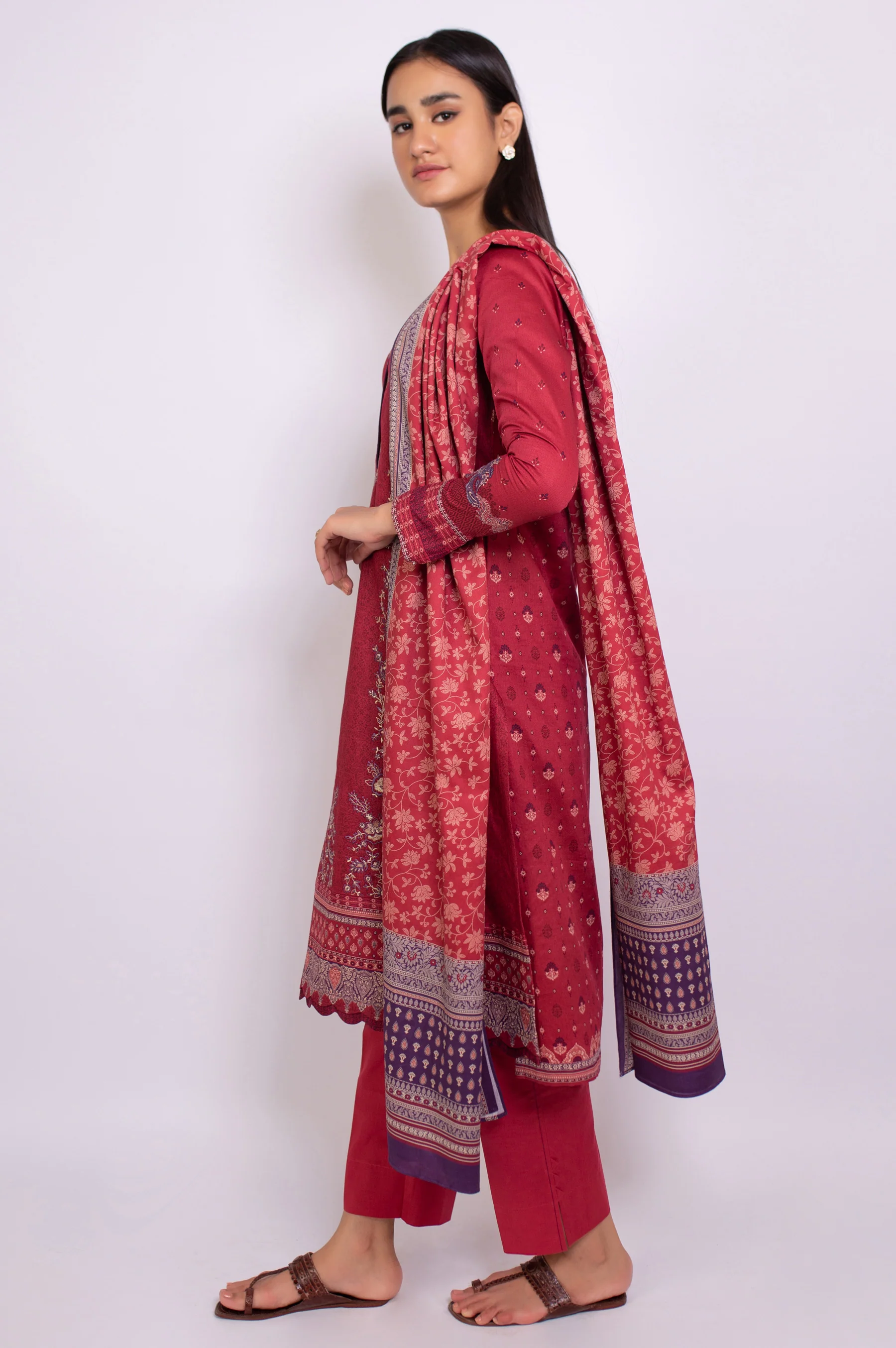 Stitched 3 Piece Embroidered Cottel Suit - Image 5