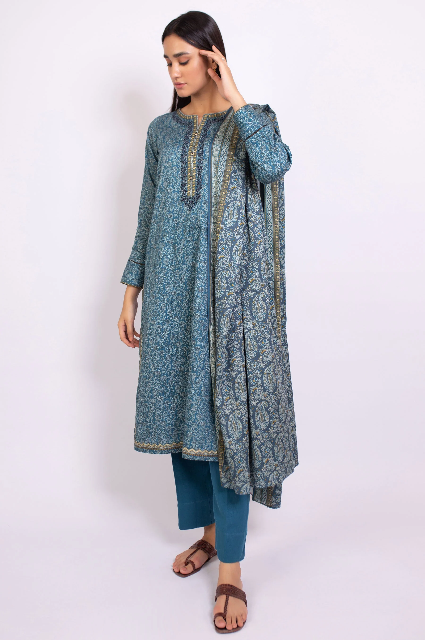 Stitched 3 Piece Embroidered Cottel Suit