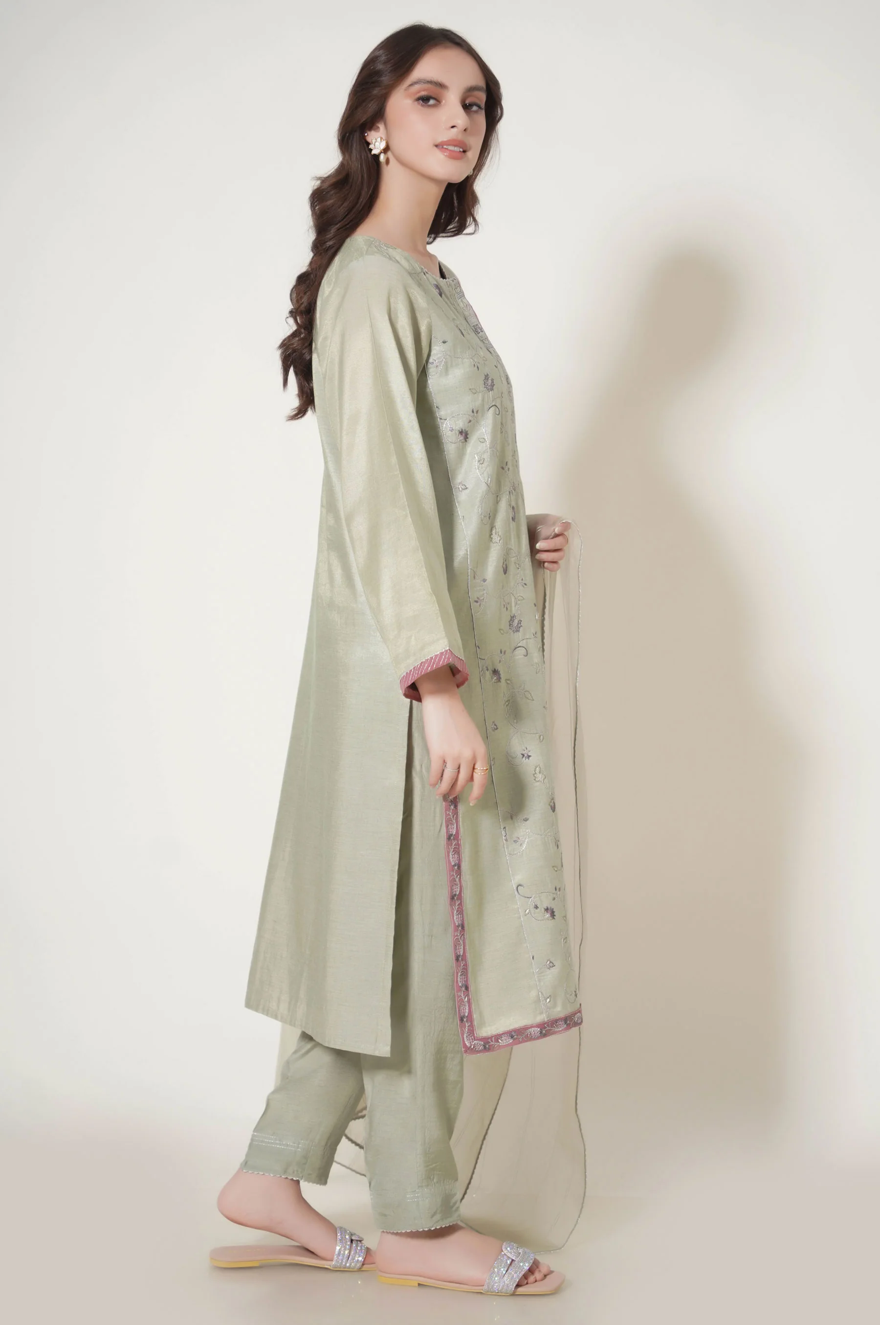 Stitched 3 Piece Cotton Mysuri Embroidered Outfit - Image 3