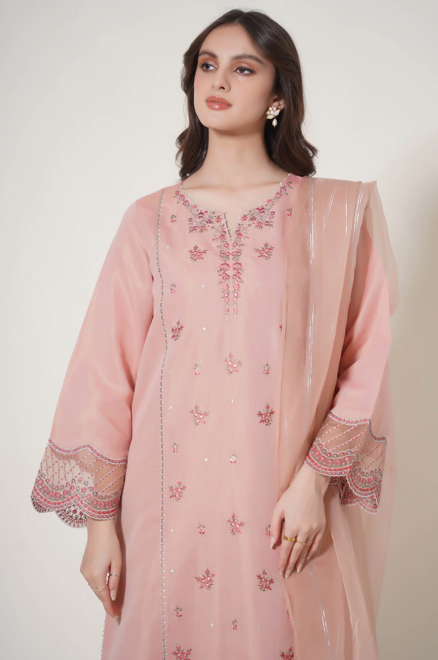 Stitched 3 Piece Embroidered Cotton Mysuri Outfit - Image 2