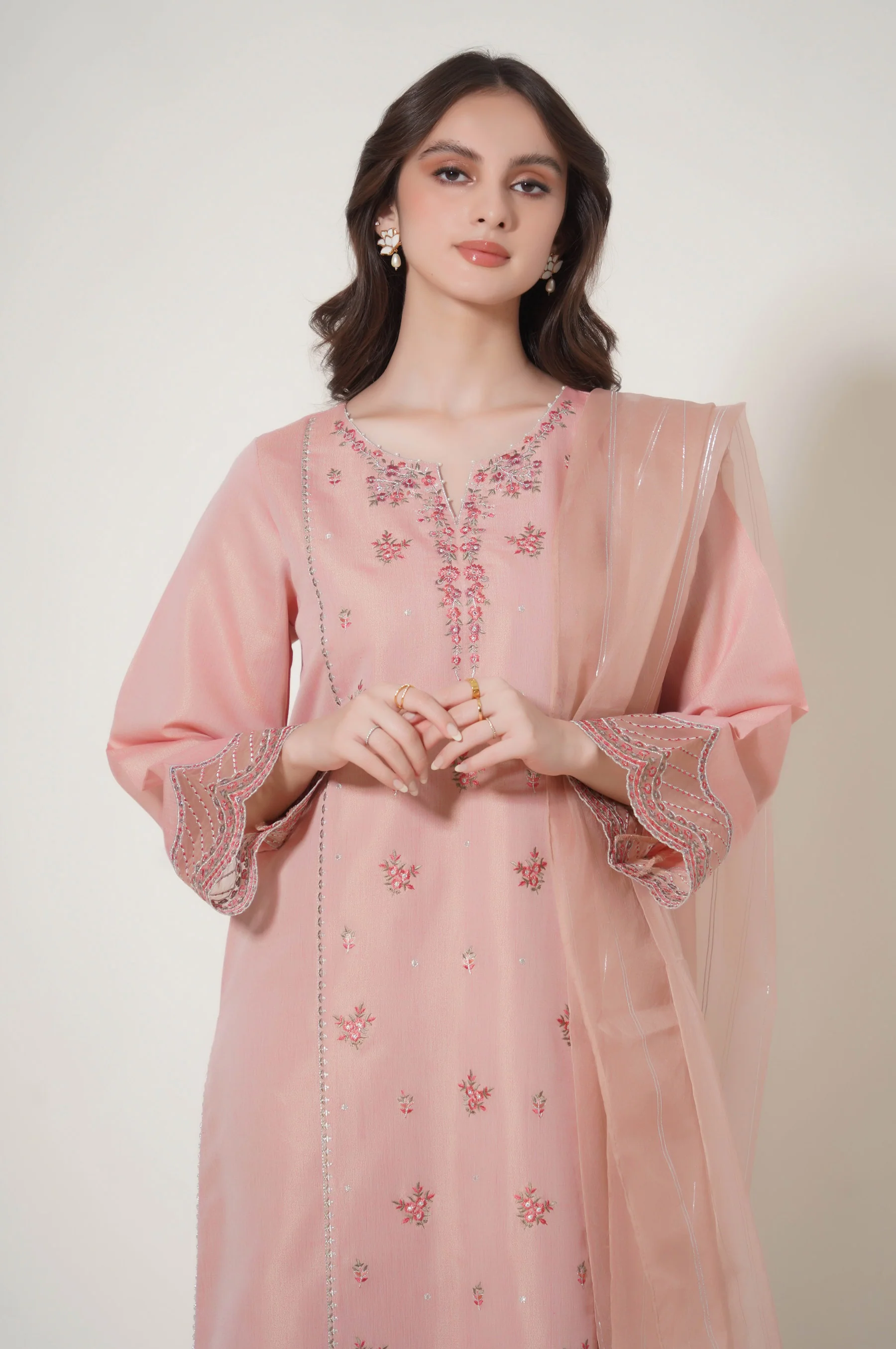 Stitched 3 Piece Embroidered Cotton Mysuri Outfit - Image 4
