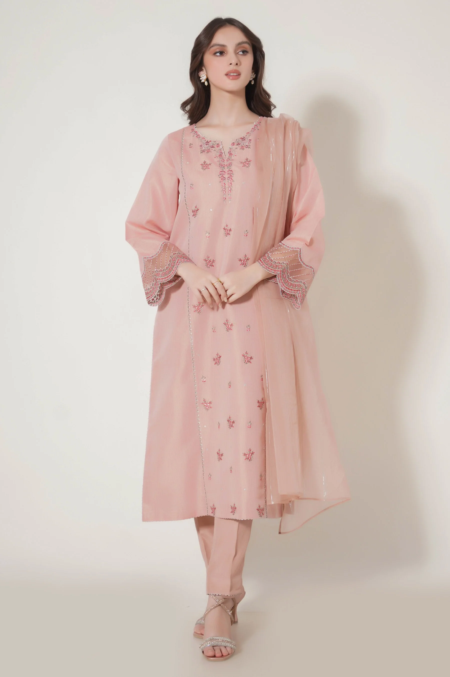 Stitched 3 Piece Embroidered Cotton Mysuri Outfit - Image 6
