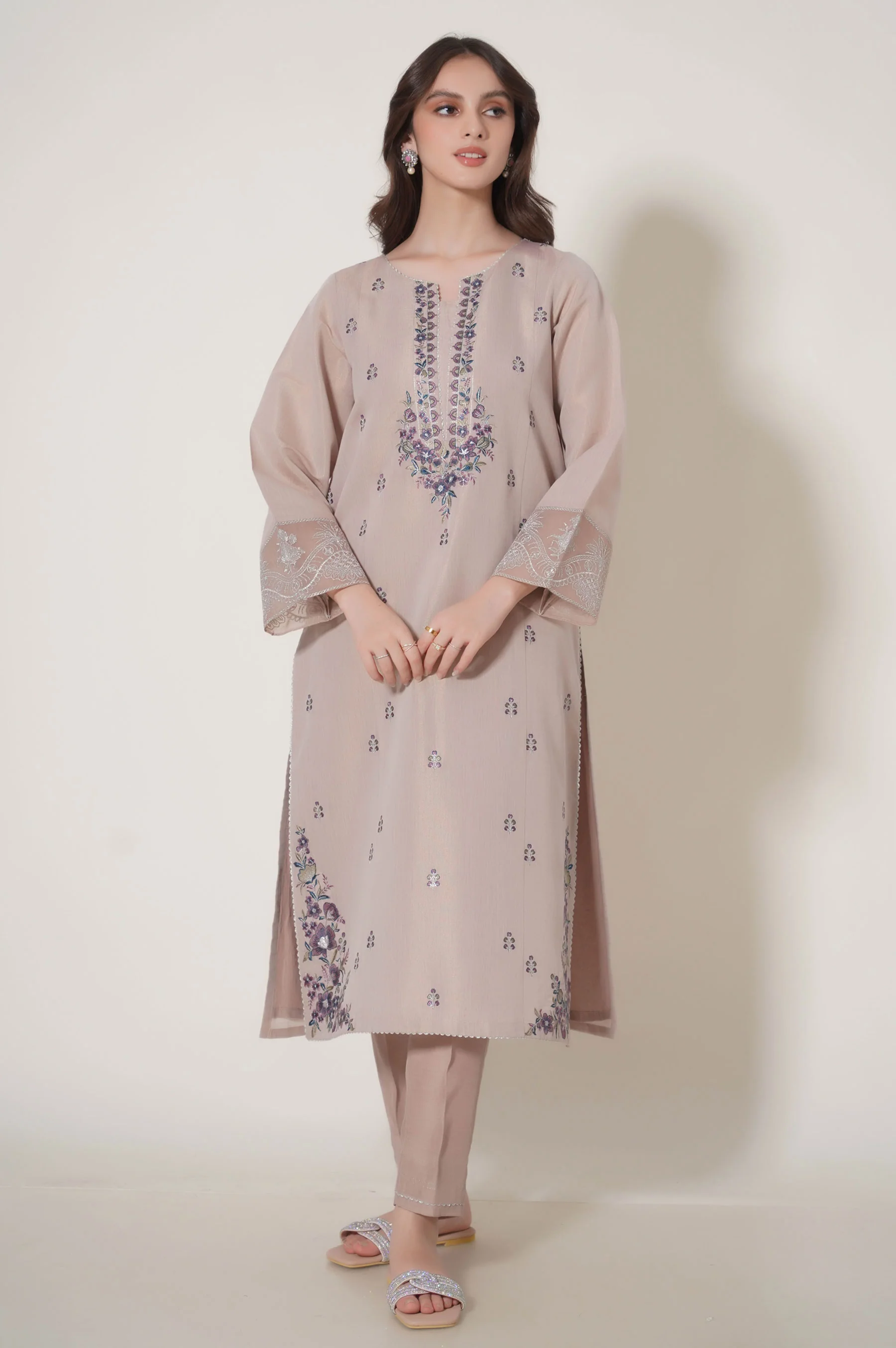 Stitched 3 Piece Embroidered Cotton Mysuri Outfit - Image 5