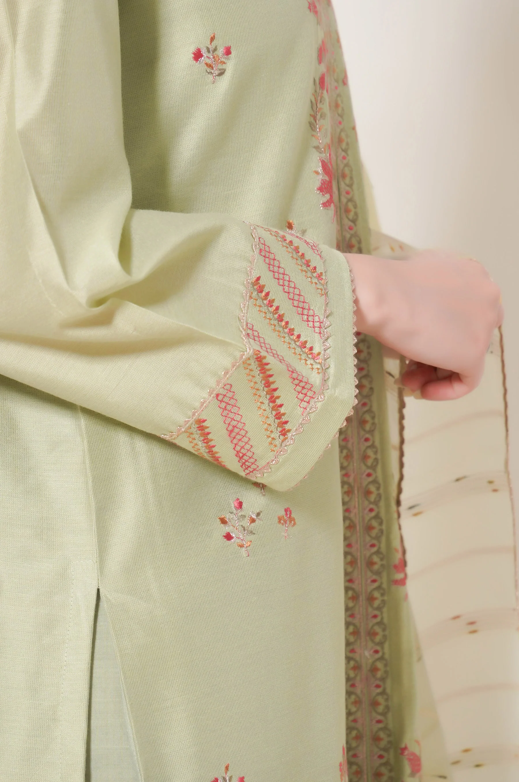 Stitched 3 Piece Embroidered Cotton Net Outfit - Image 6