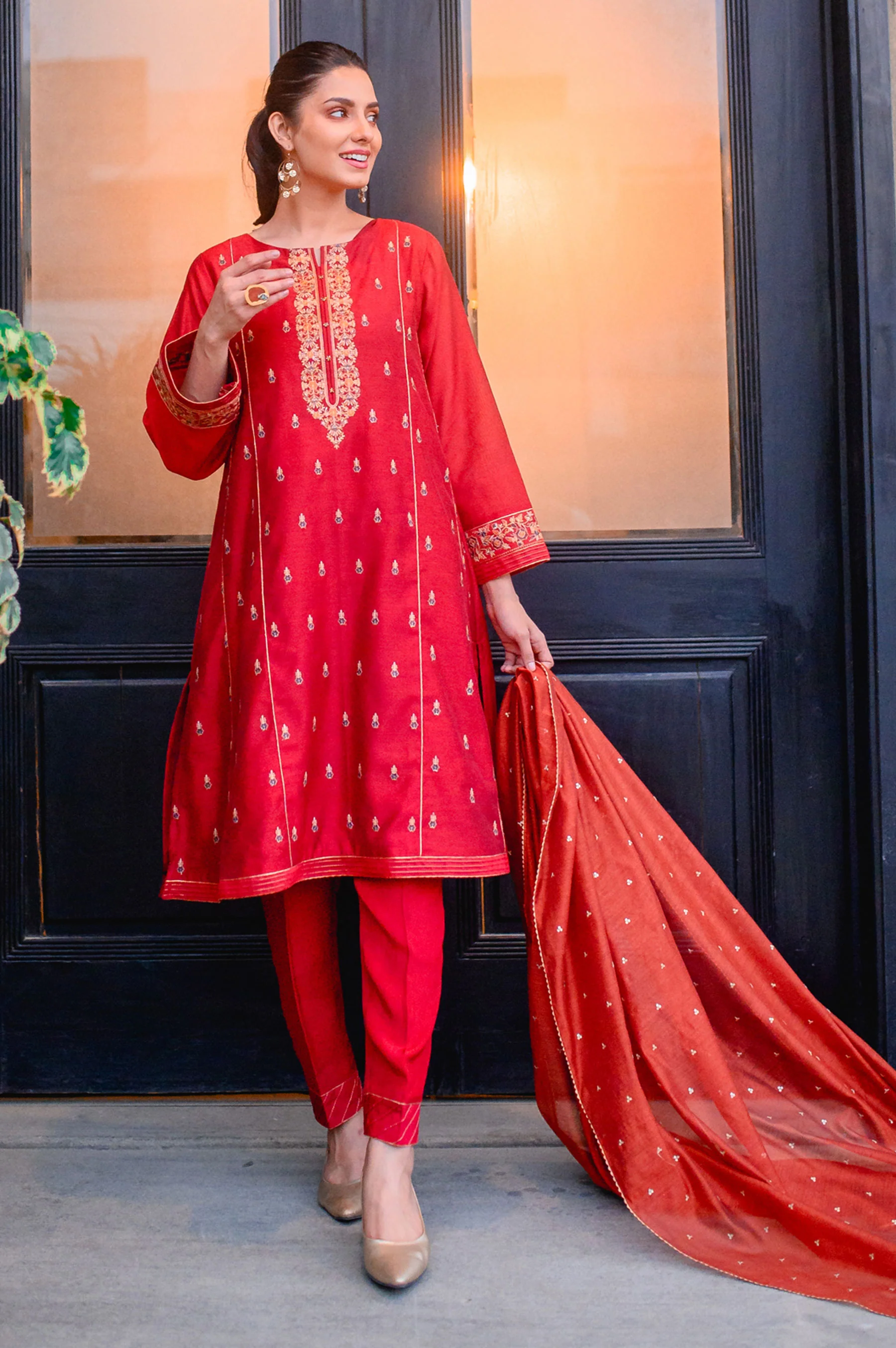 Stitched 3 Piece Cotton Net Embroidered Suit - Image 4