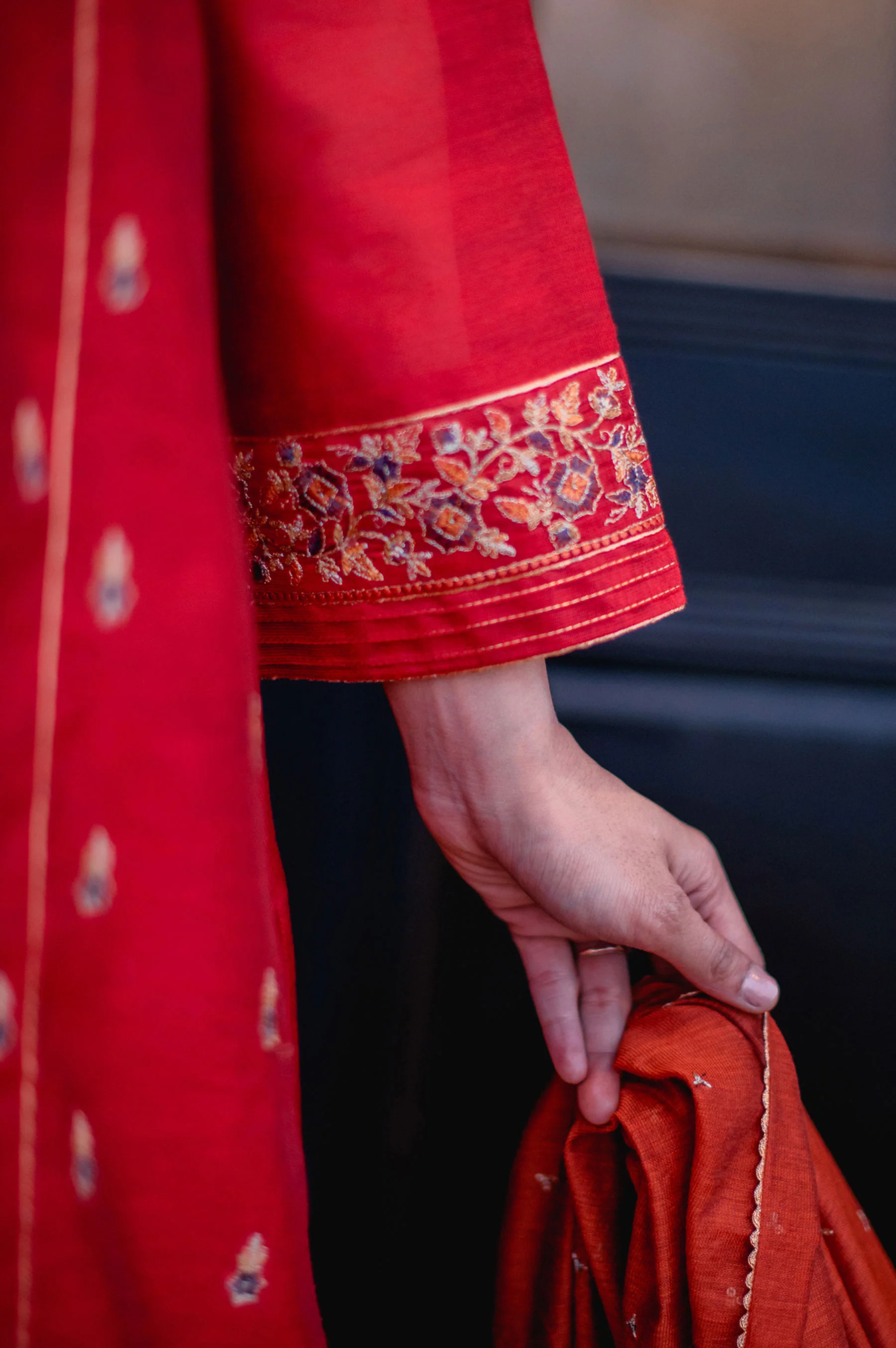 Stitched 3 Piece Cotton Net Embroidered Suit - Image 5